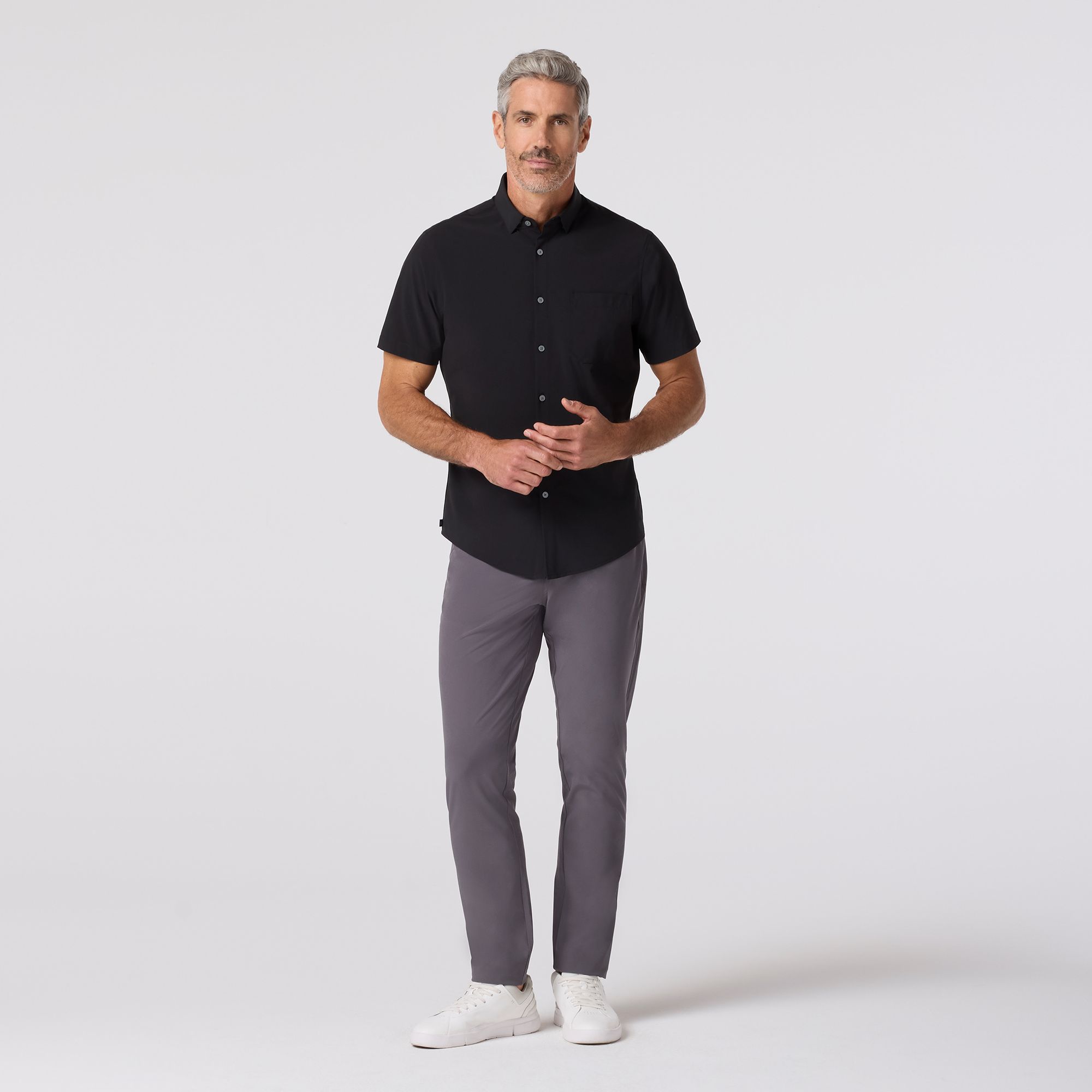 Black Solid Short Sleeve Leeward Dress Shirt - Mizzen+Main