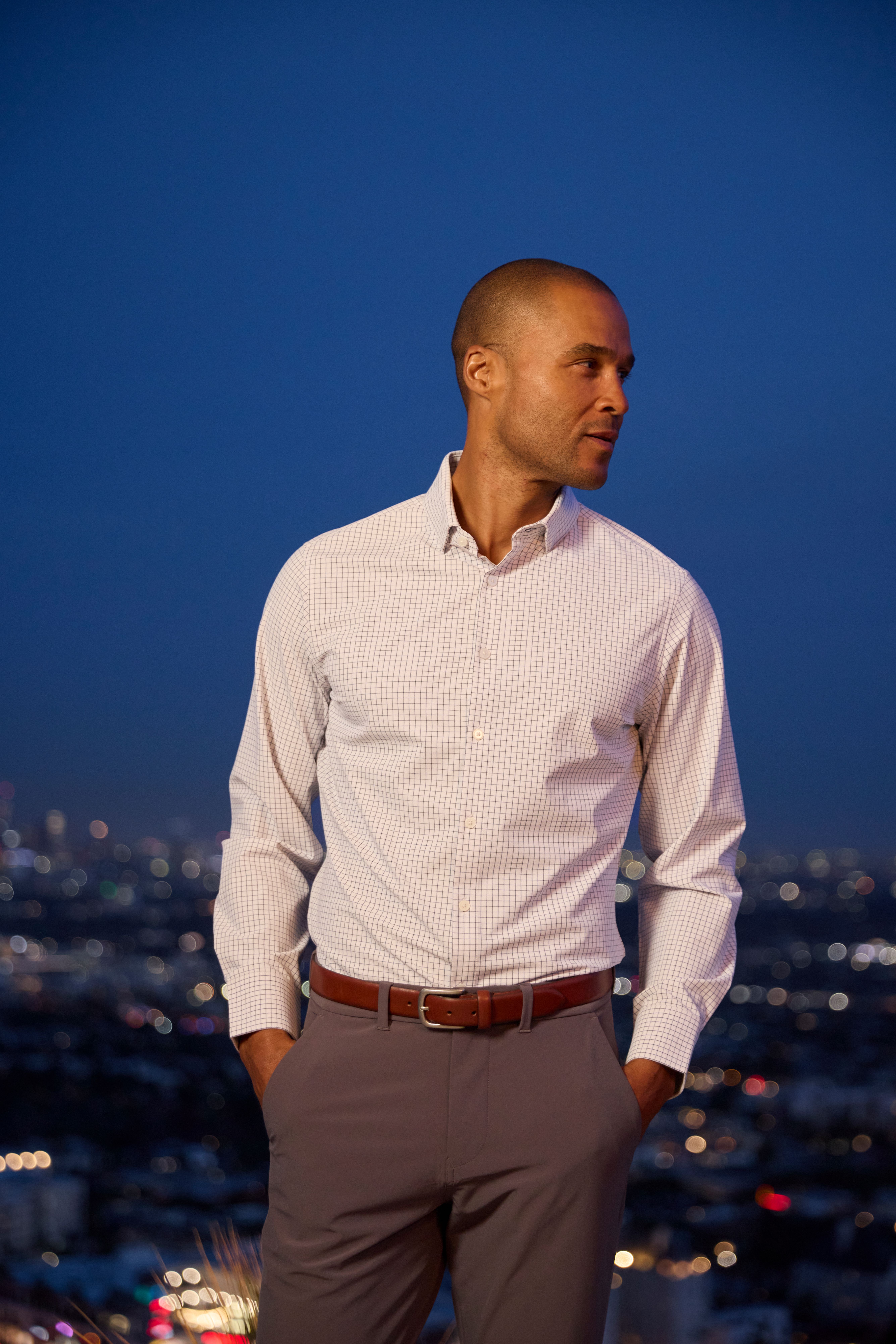 Leeward Dress Shirt White Navy Mini Grid