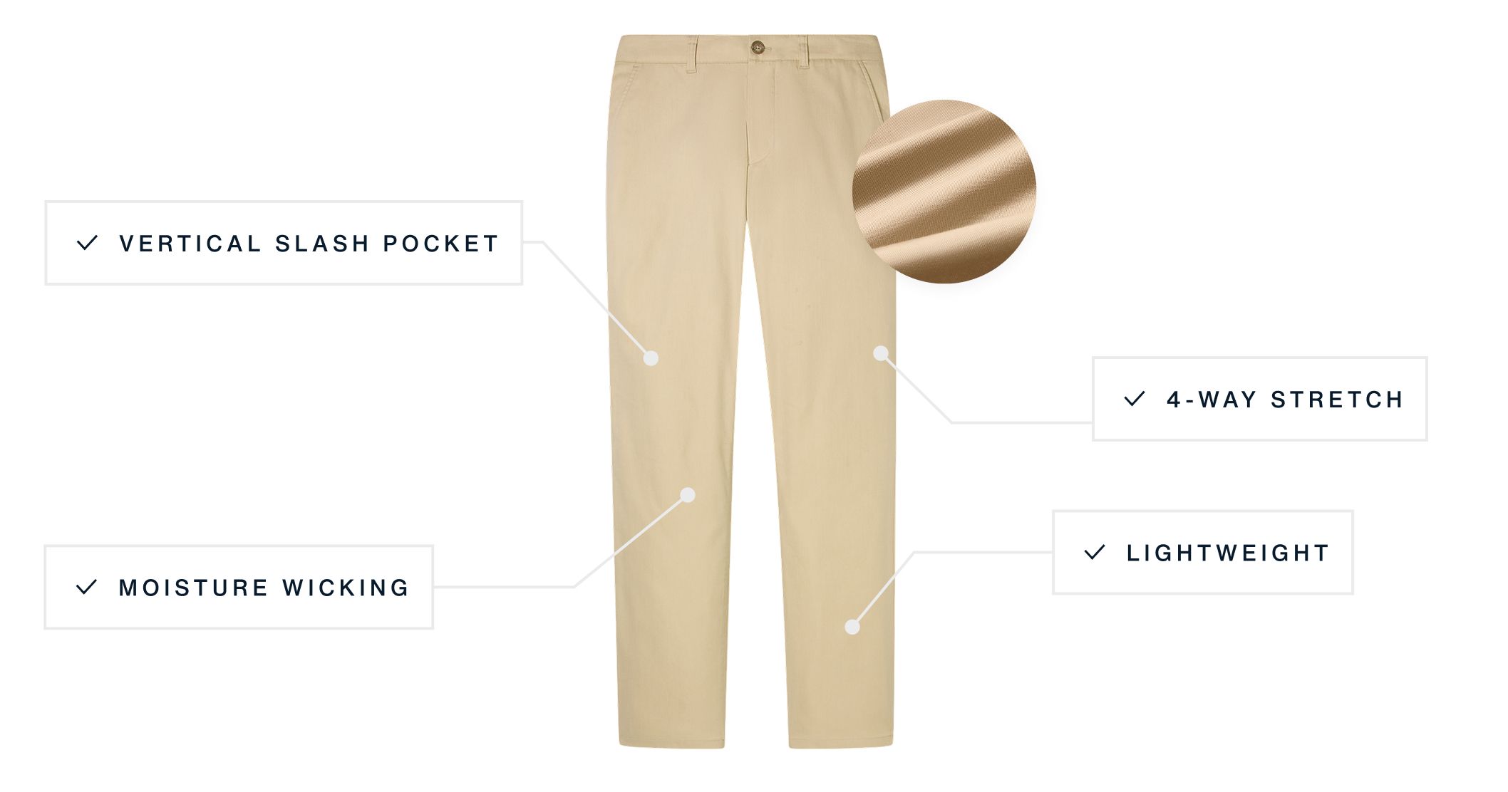 A flat lay of our Ashe The Prescott Chino Pant highlighting its features.