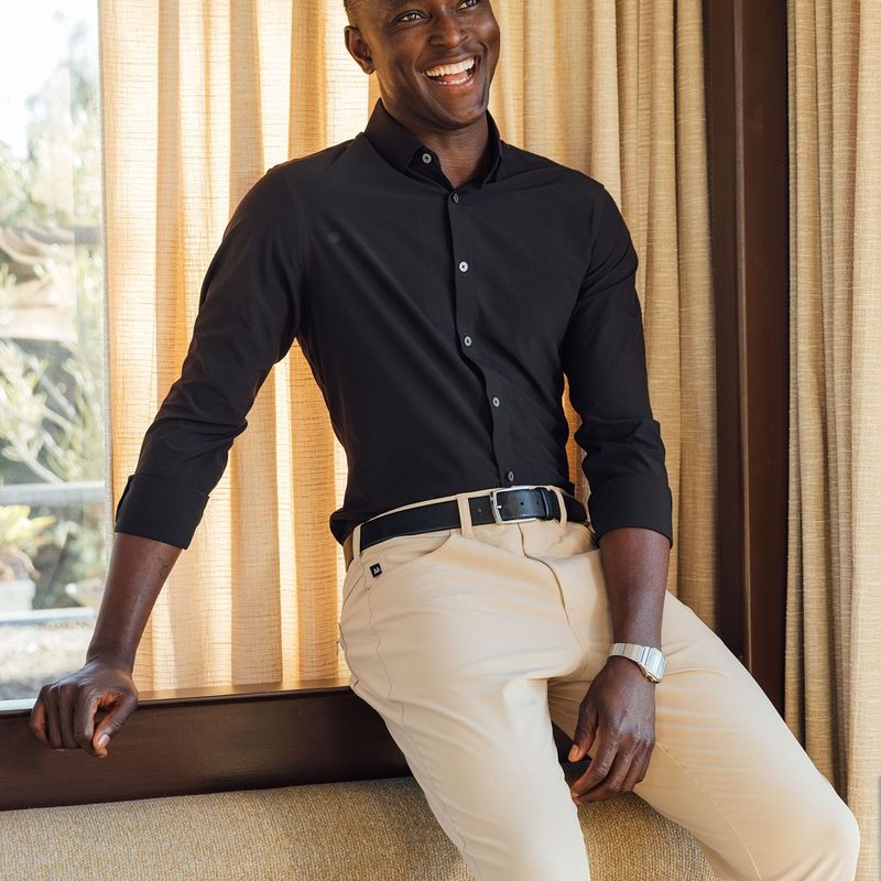formal dress for men black shirt and grey pant Ootd men outfits