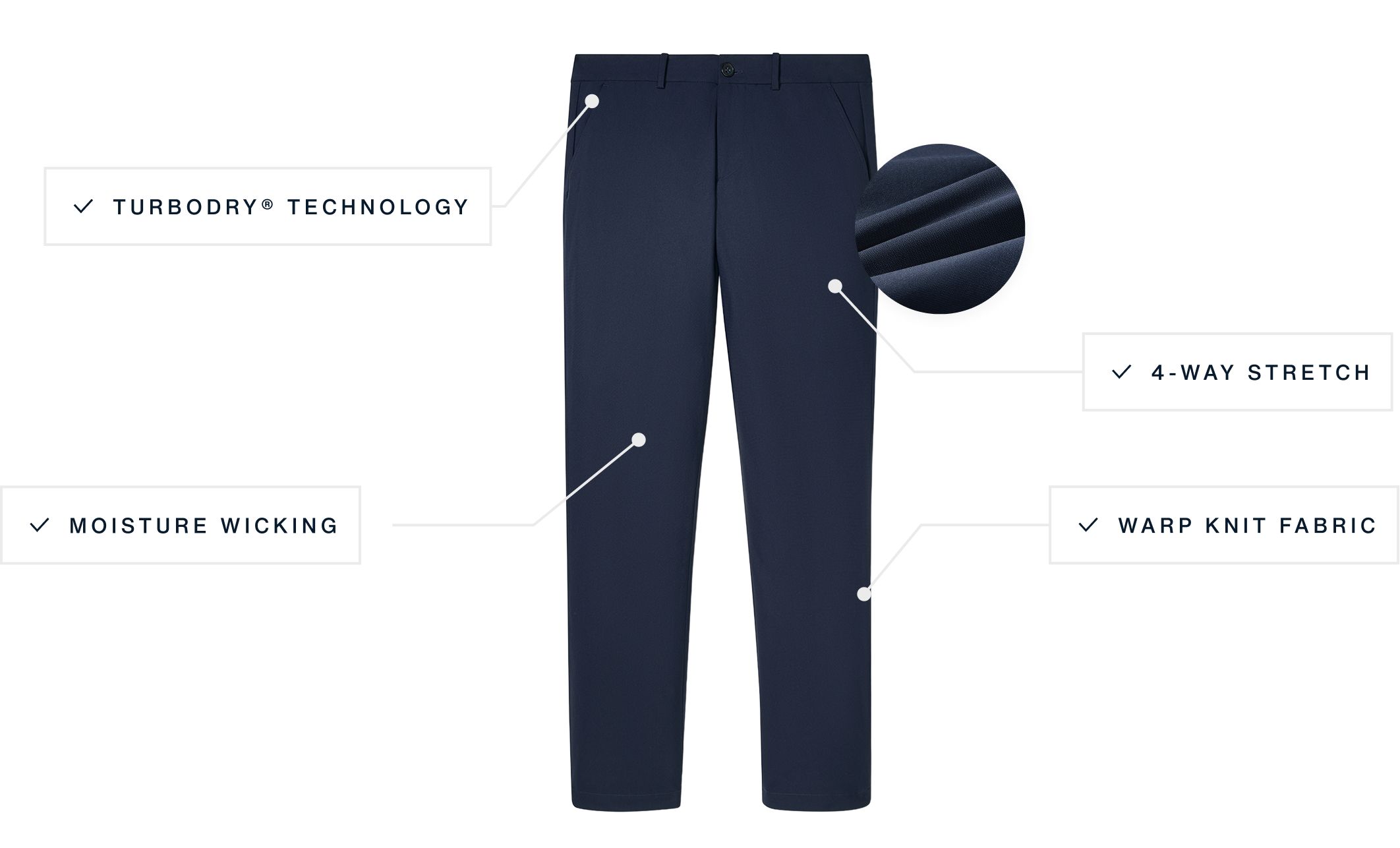 A flat lay of our Upton The Chino highlighting its features.