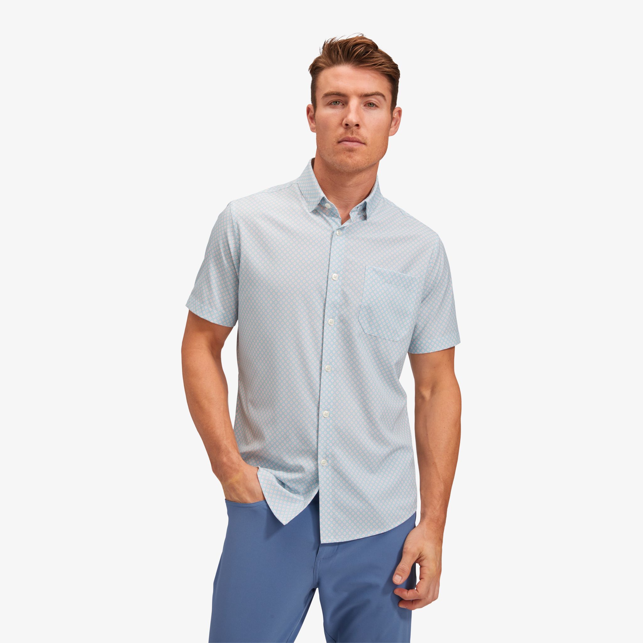 Leeward Short Sleeve - Light Blue Diamond Print