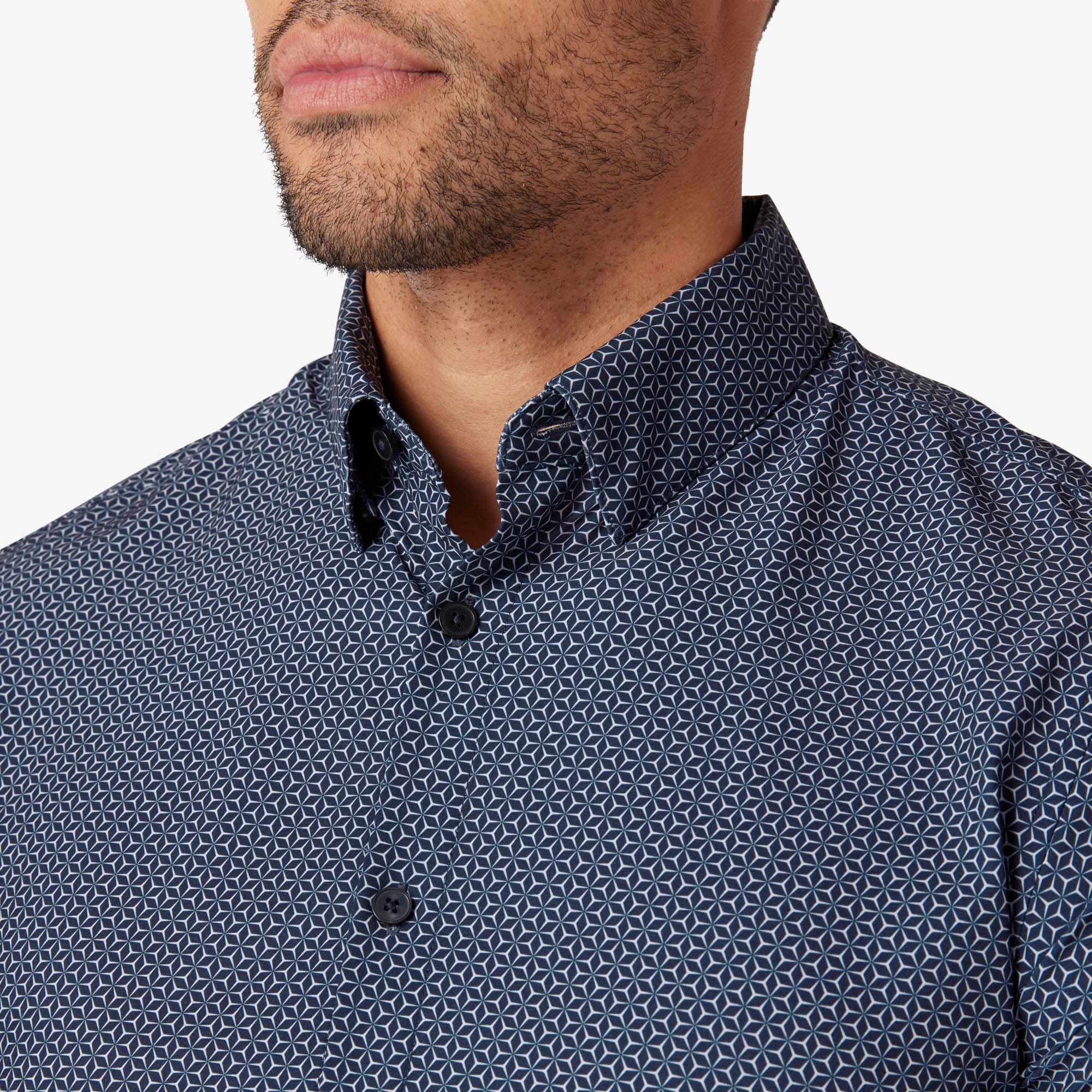 Leeward Dress Shirt - Navy 3D Cube