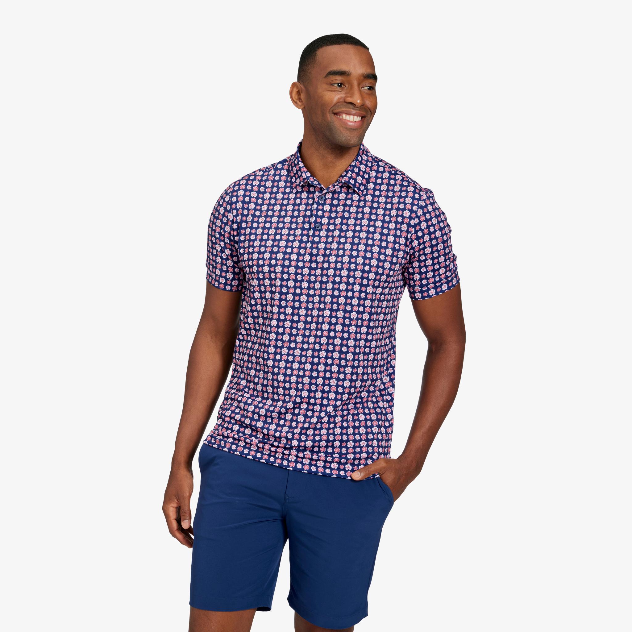 Navy Red Floral Polo - Mizzen+Main