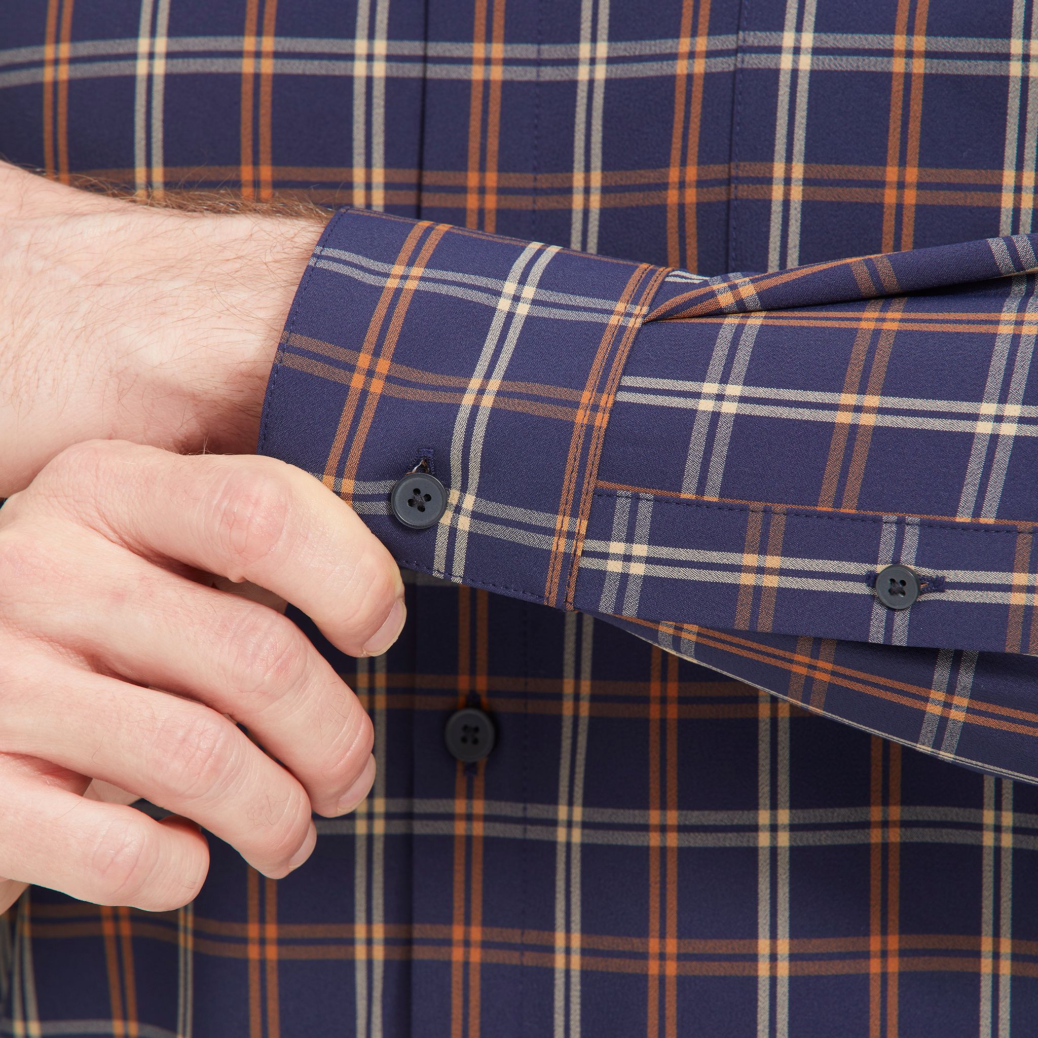 Leeward No Tuck Dress Shirt - Rust Navy Large Windowpane