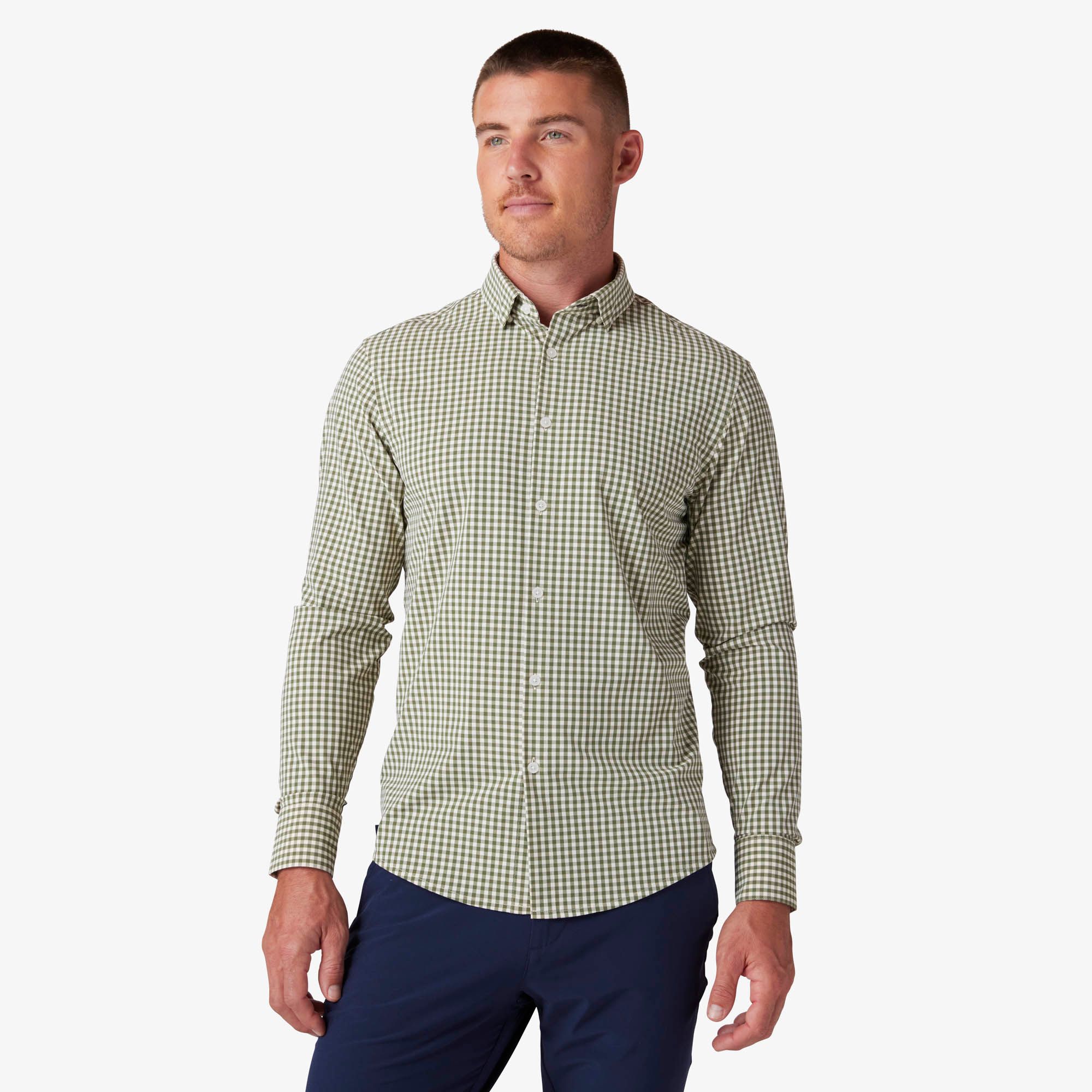 Leeward No Tuck Dress Shirt - Sage Gingham