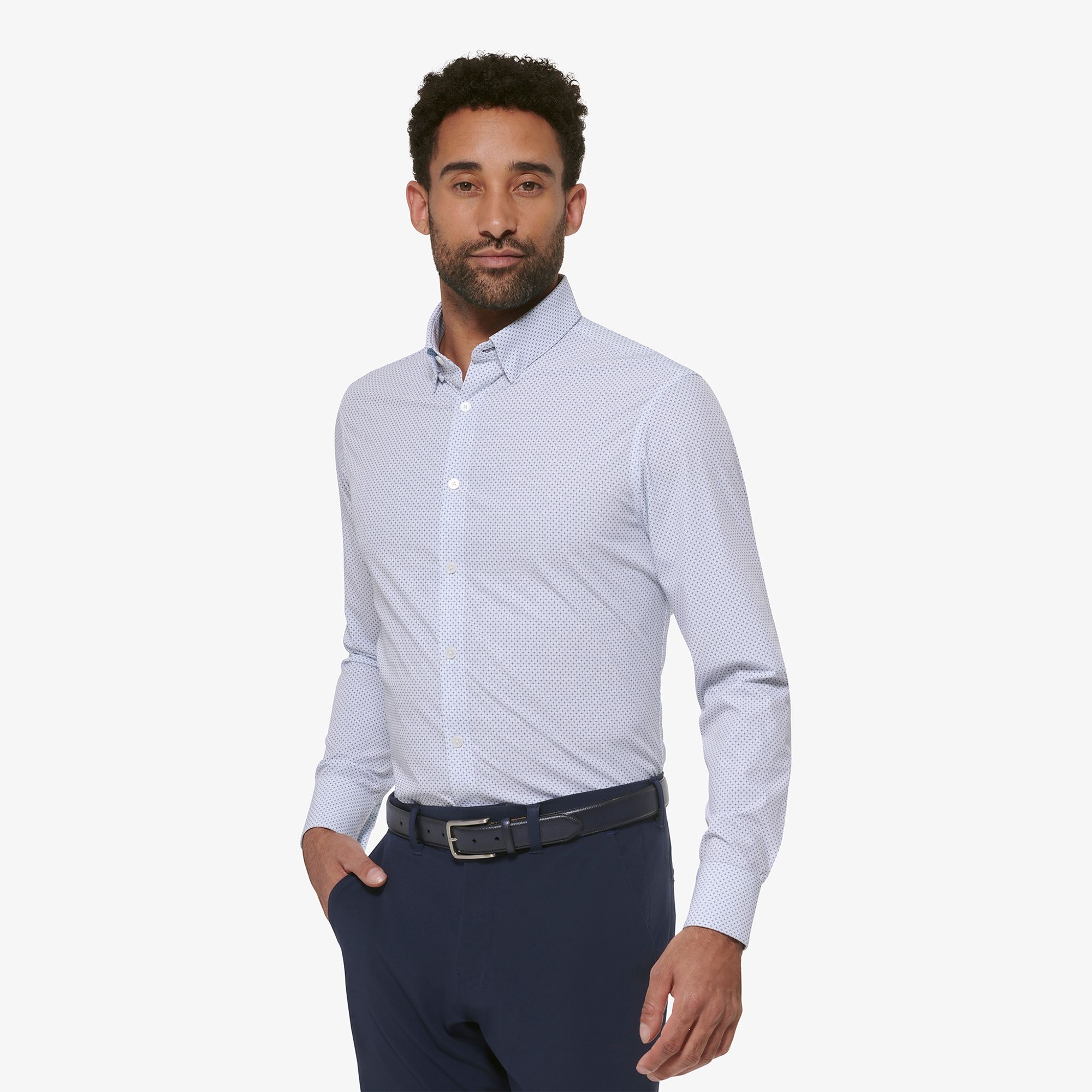 White sales blue shirt