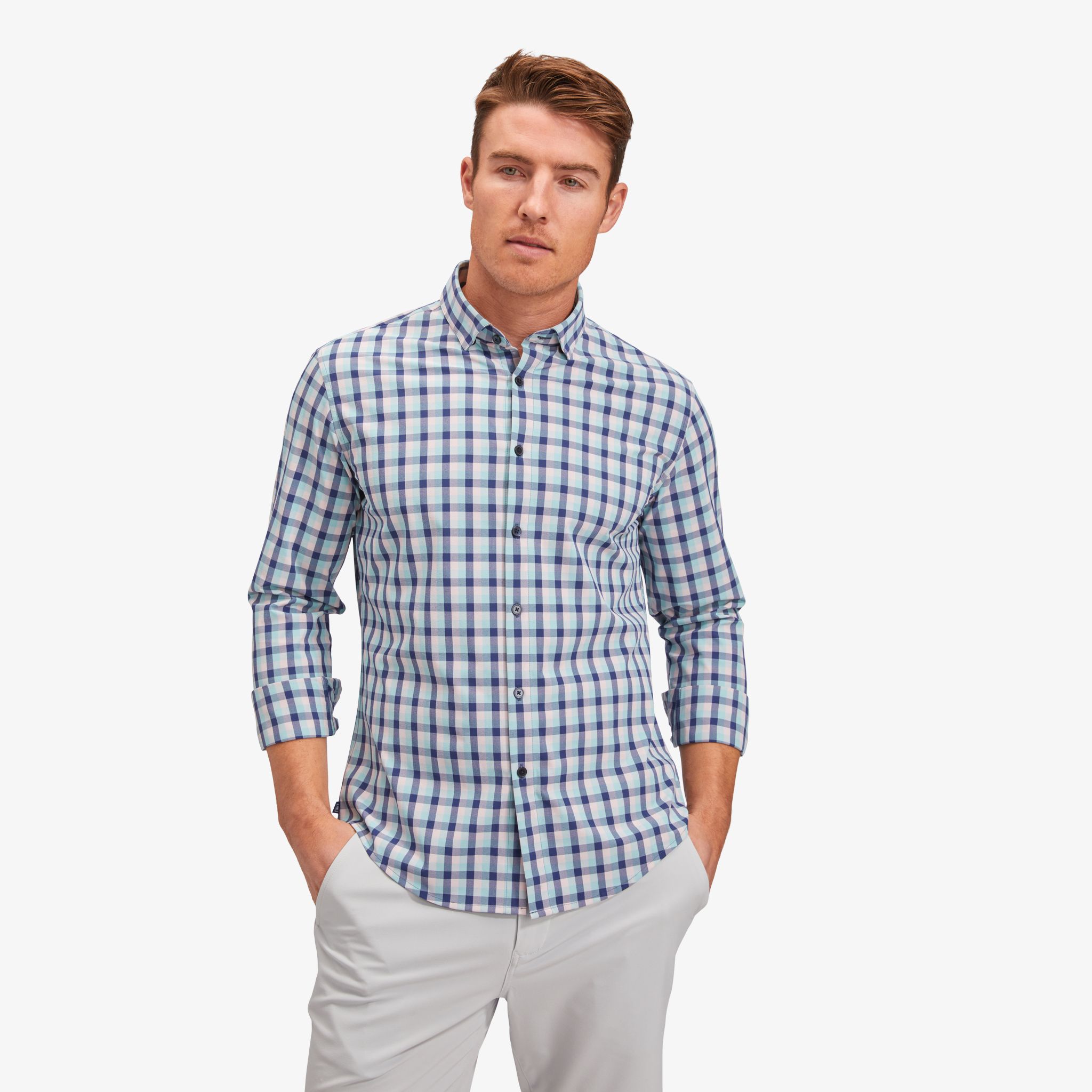 Leeward No Tuck Dress Shirt - Cobalt Blue and Pink Check