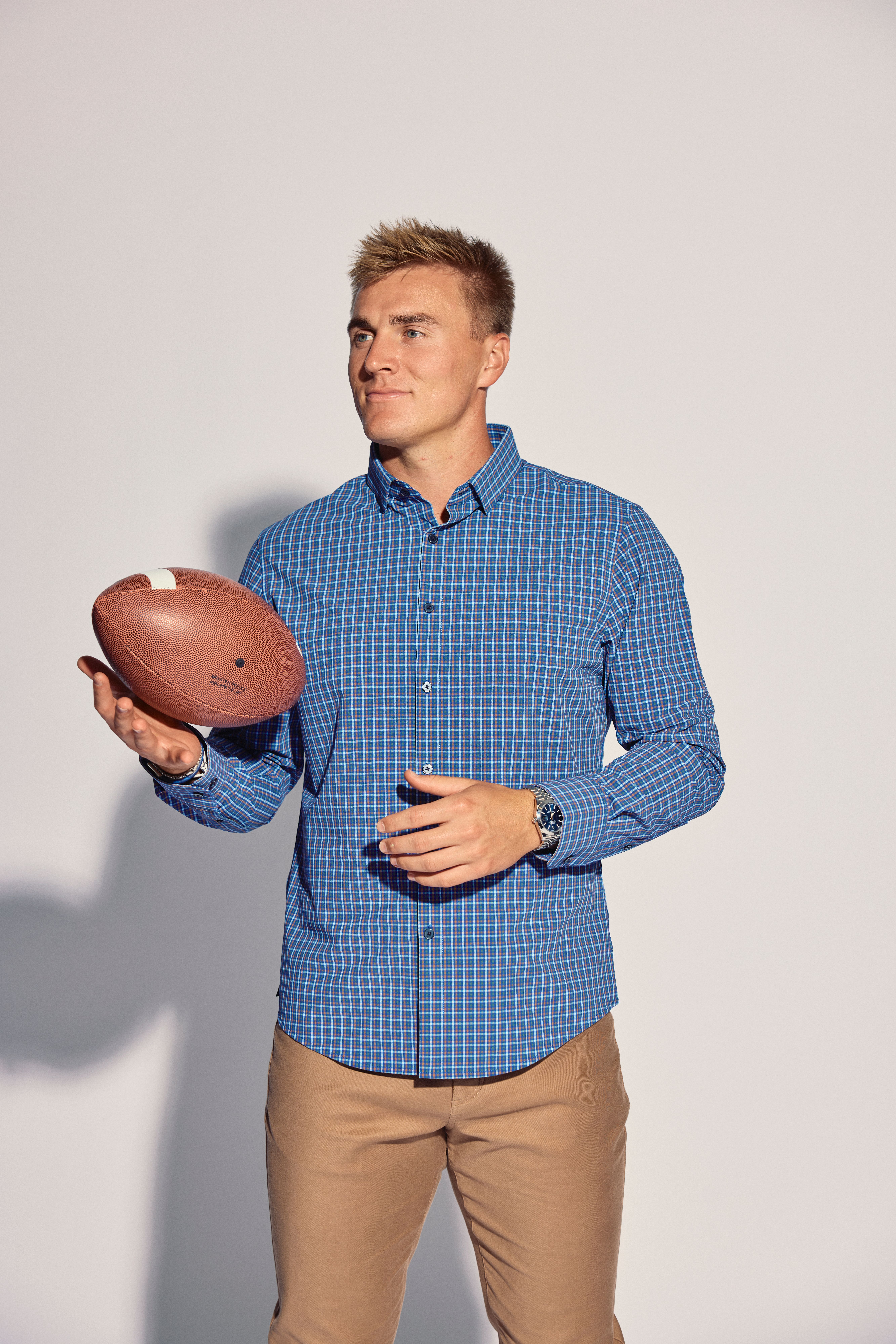 Leeward No Tuck Dress Shirt Cobalt Doug Plaid