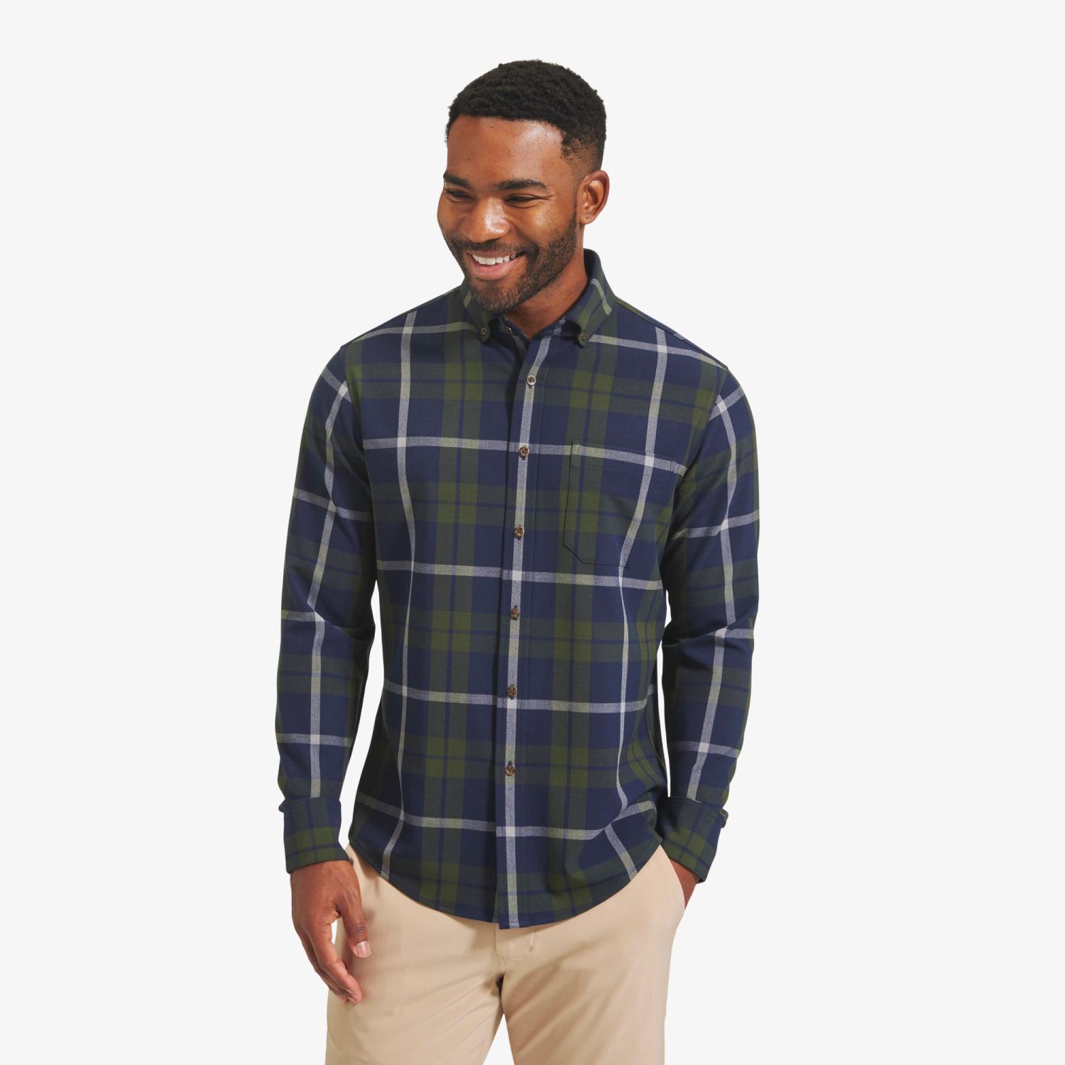 Olive Navy Large Plaid City Flannel