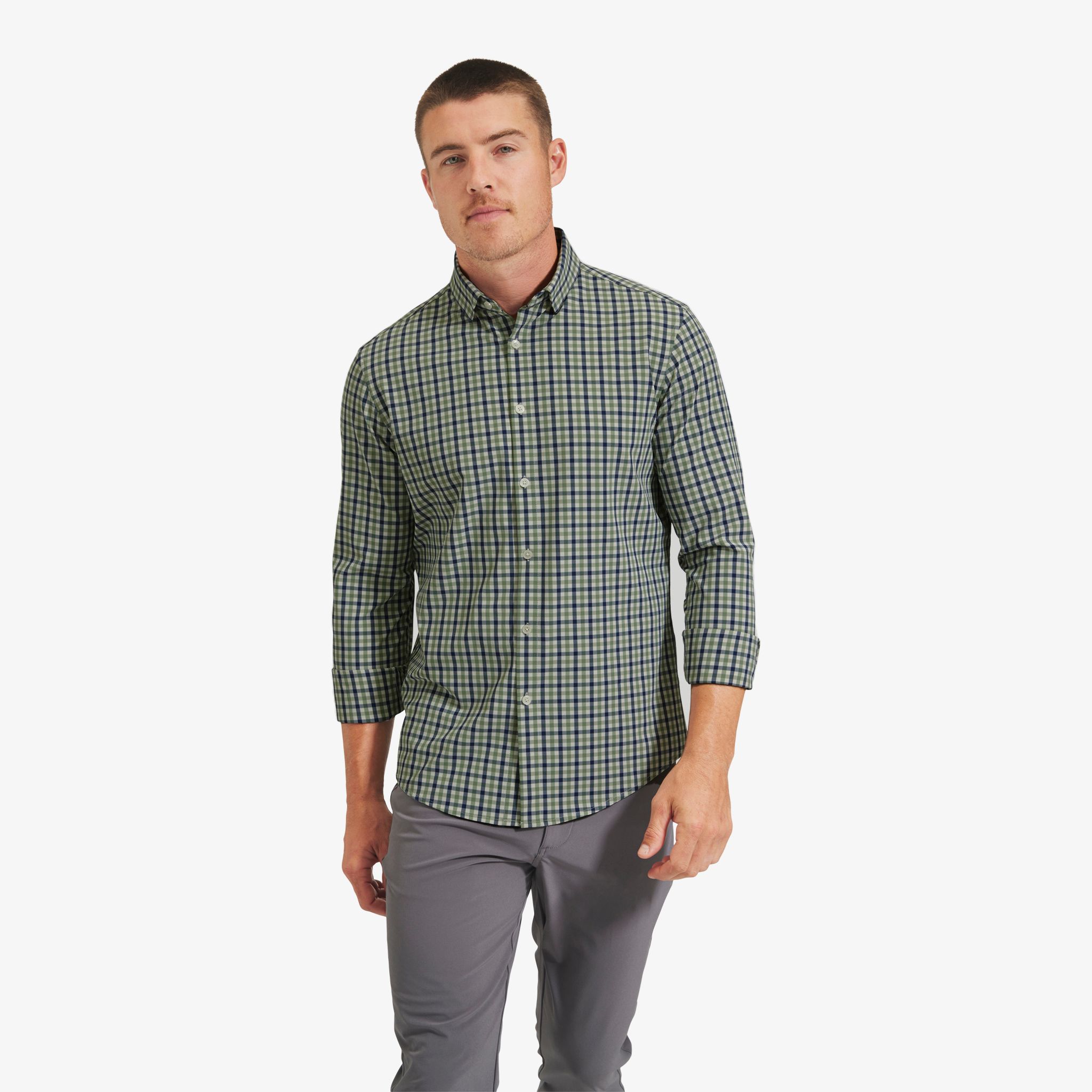 Leeward No Tuck Dress Shirt - Navy Green Check