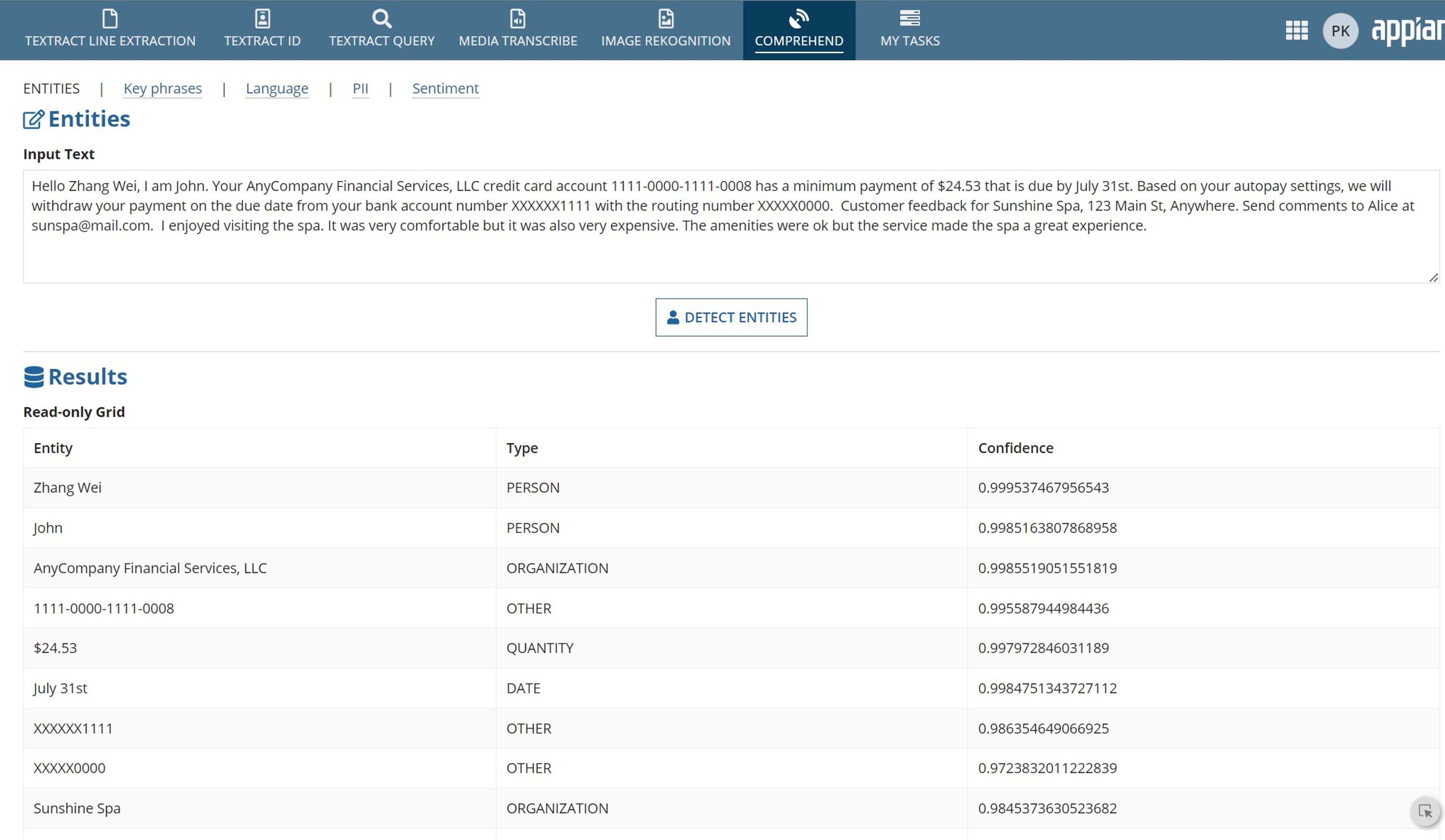 AWS Document Understanding Reference App screenshot 6