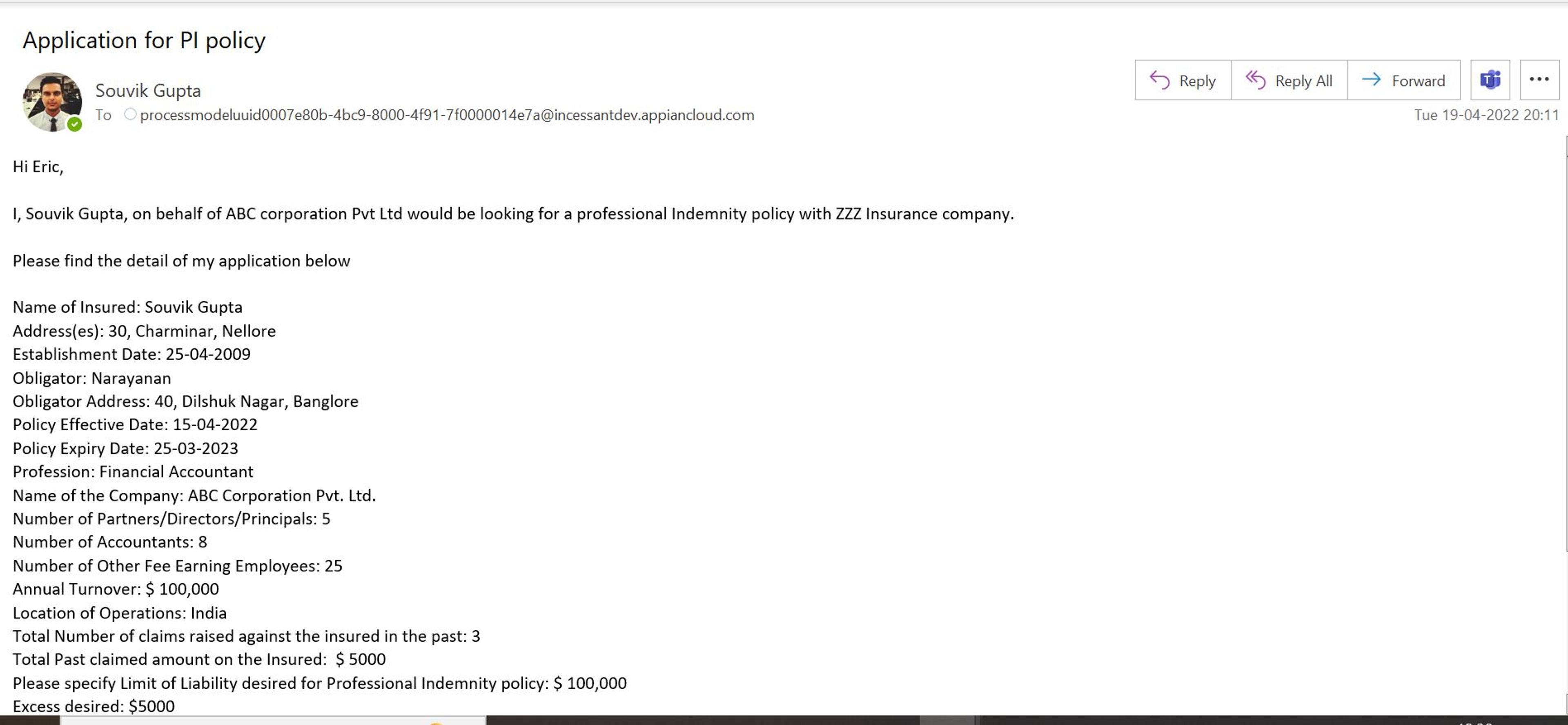 Underwriting Automation framework  for PI  screenshot 5