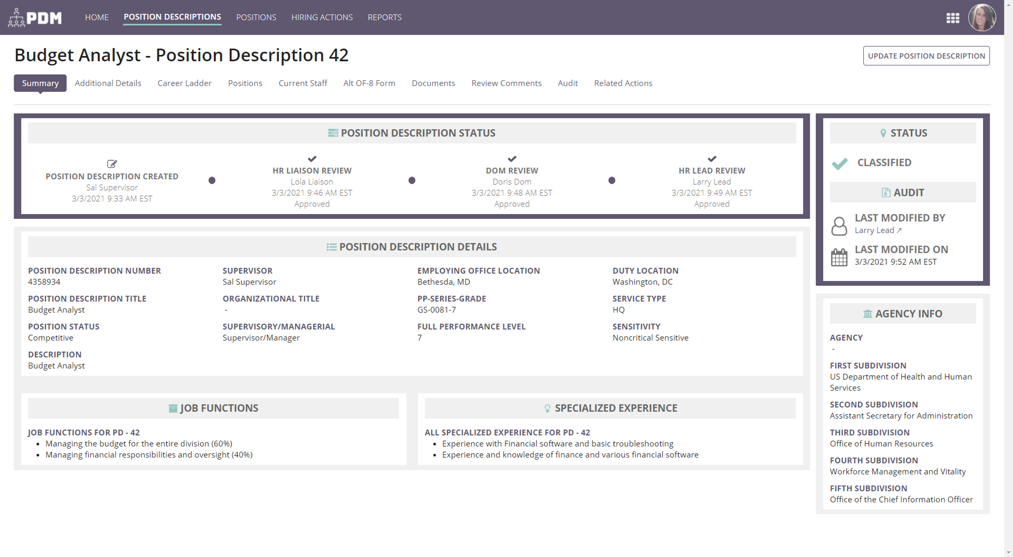 Position Description Management screenshot 3