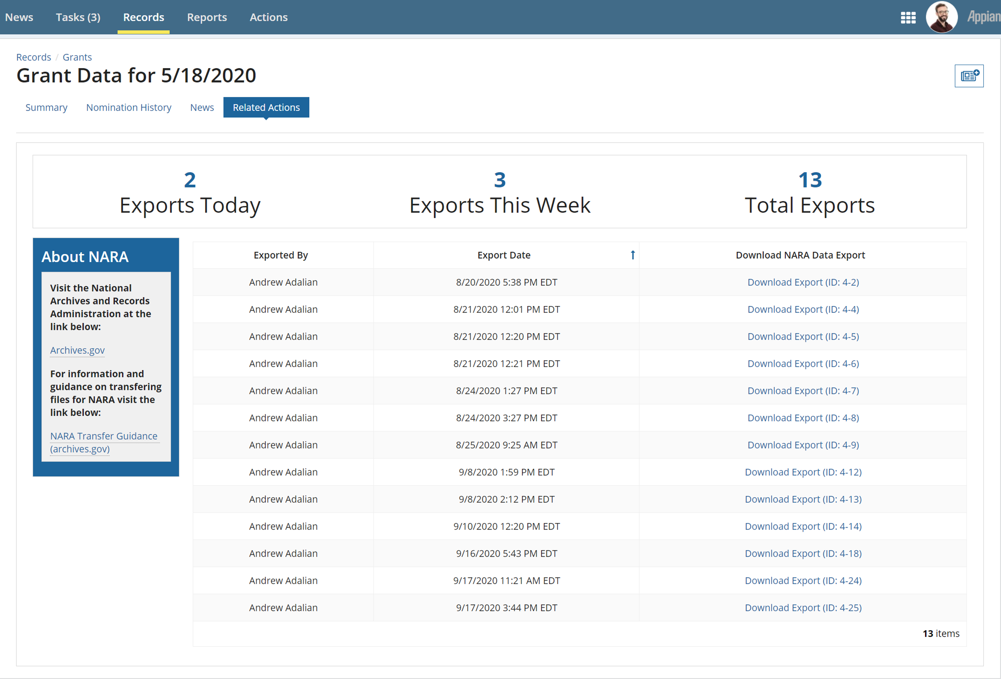 NARA Export Utility screenshot 1