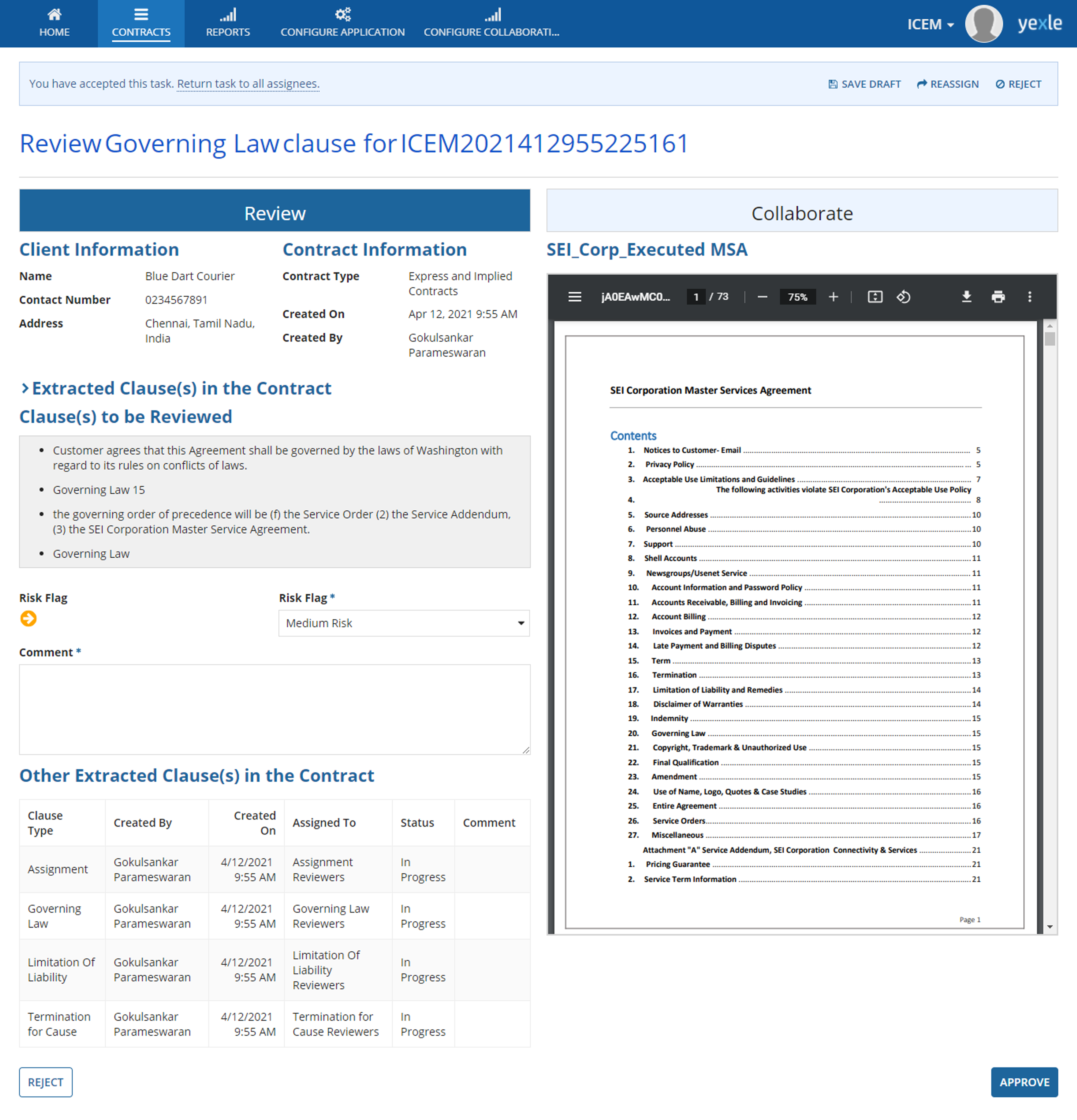 Intelligent Contract Extraction and Review (ICER) screenshot 3