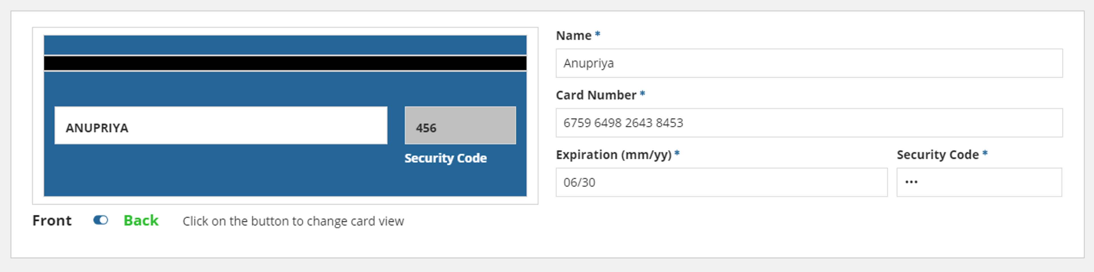 Payment card section  screenshot 1