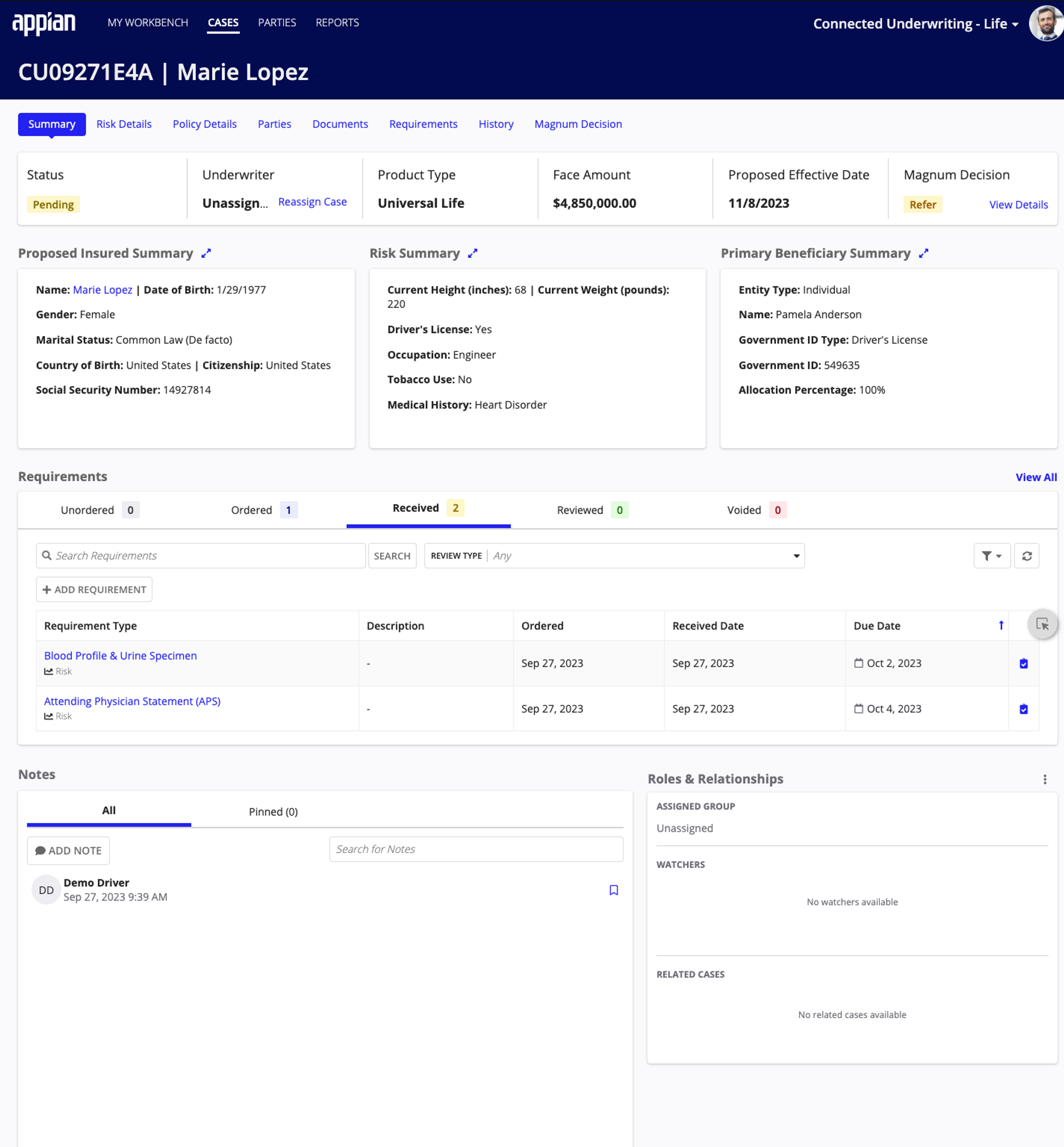 Appian Connected Underwriting Life Workbench screenshot 1