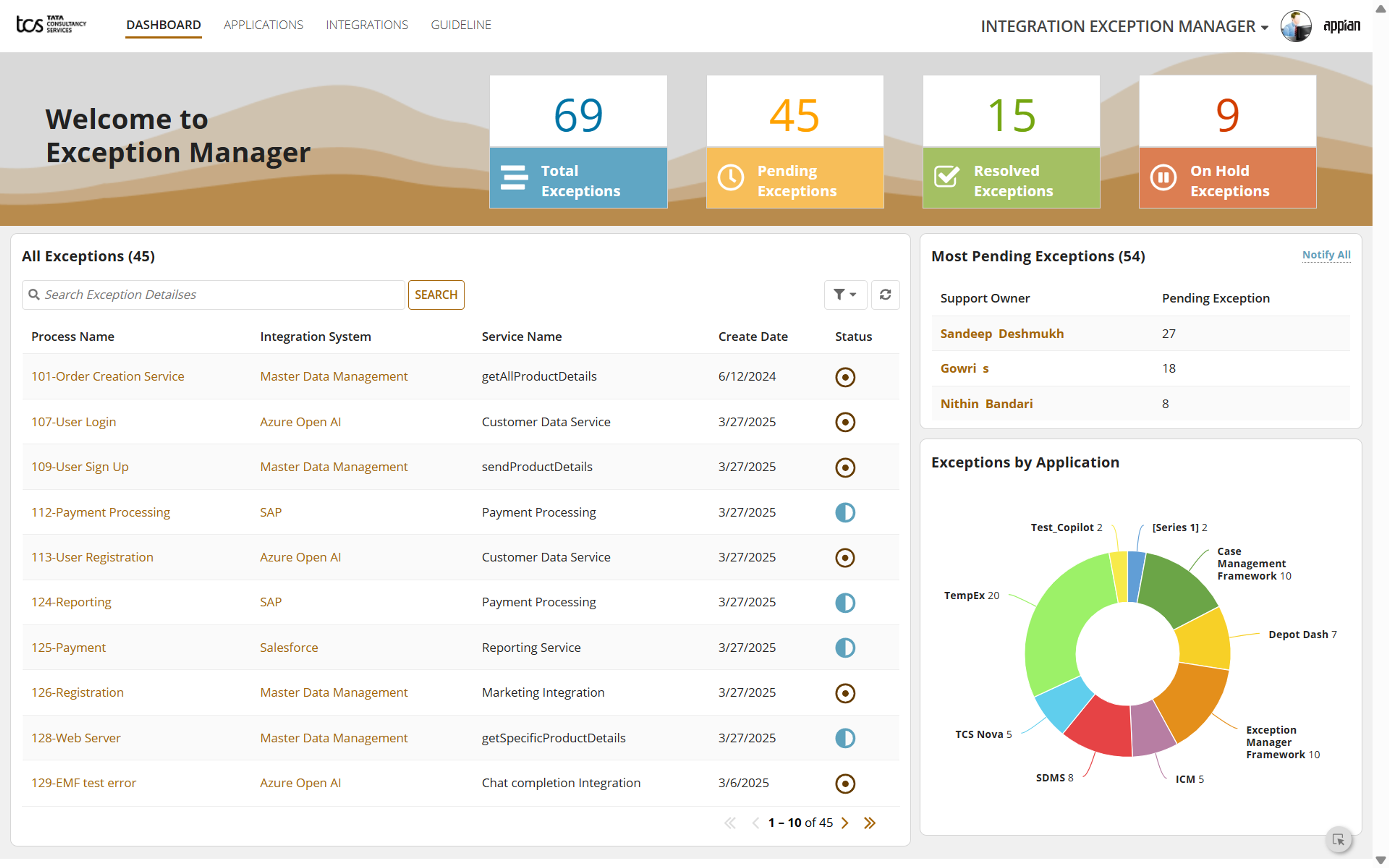 TCS Integration Exception Manager screenshot 1