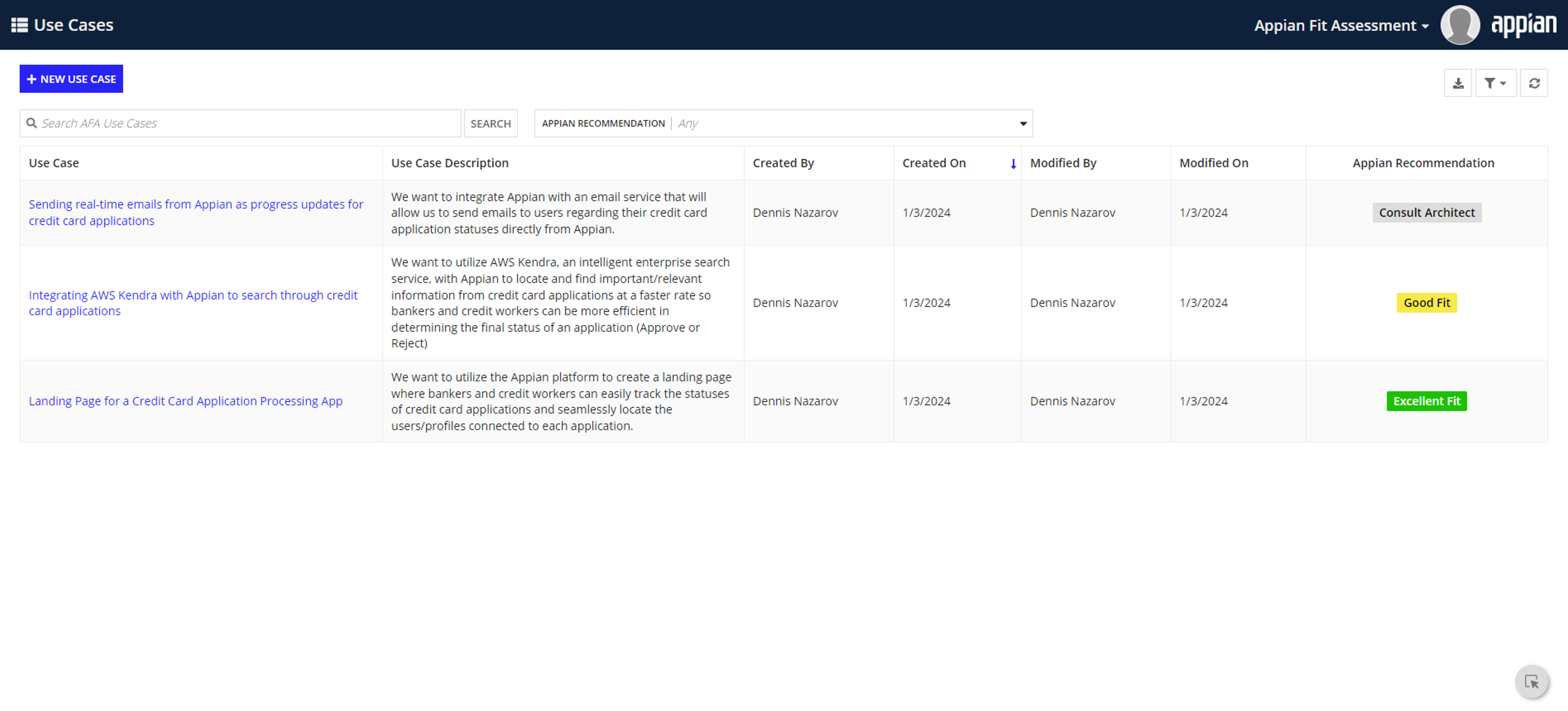 Appian Fit Assessment screenshot 2