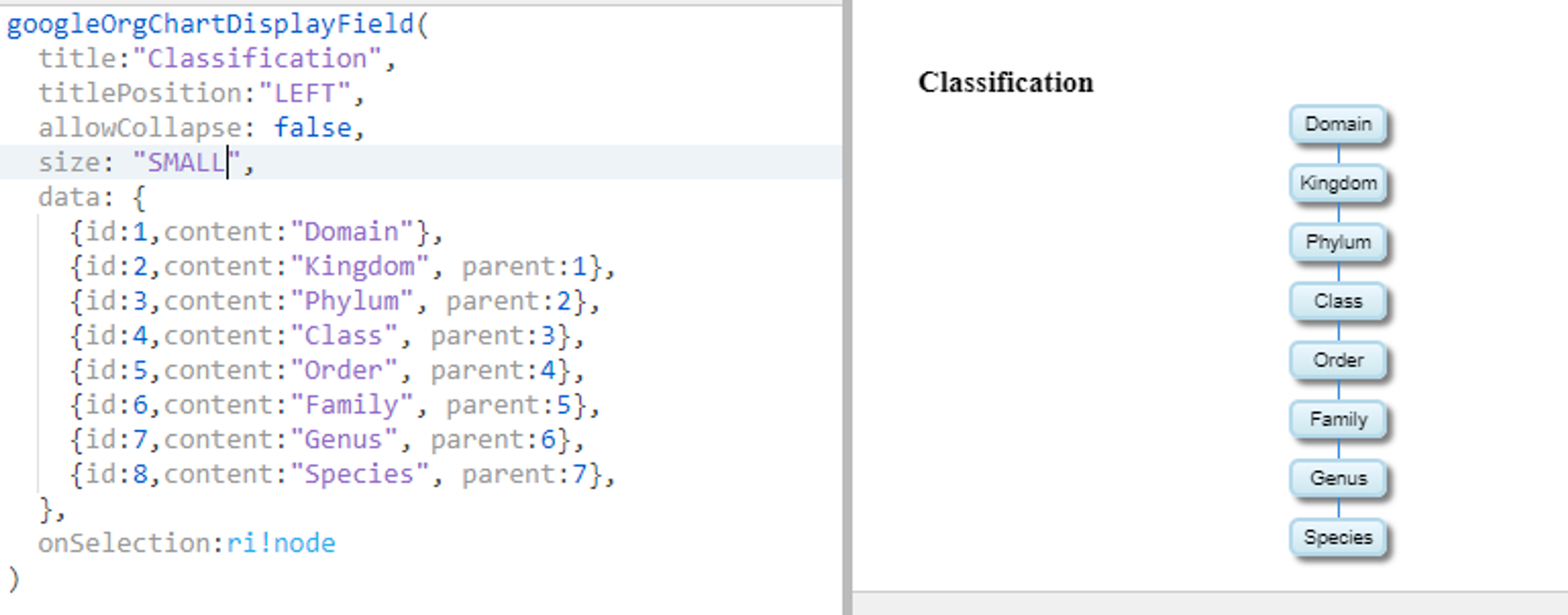 googleOrgChartDisplayField screenshot 1
