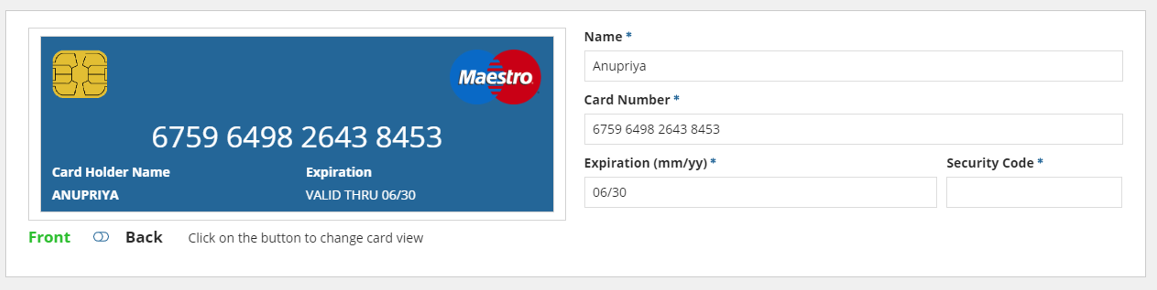 Payment card section  screenshot 2