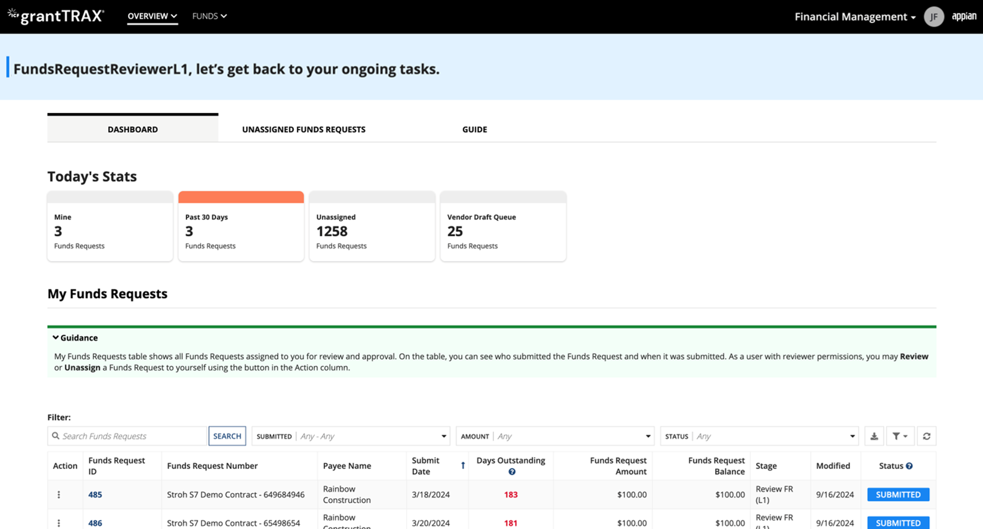 ICF grantTRAX screenshot 1