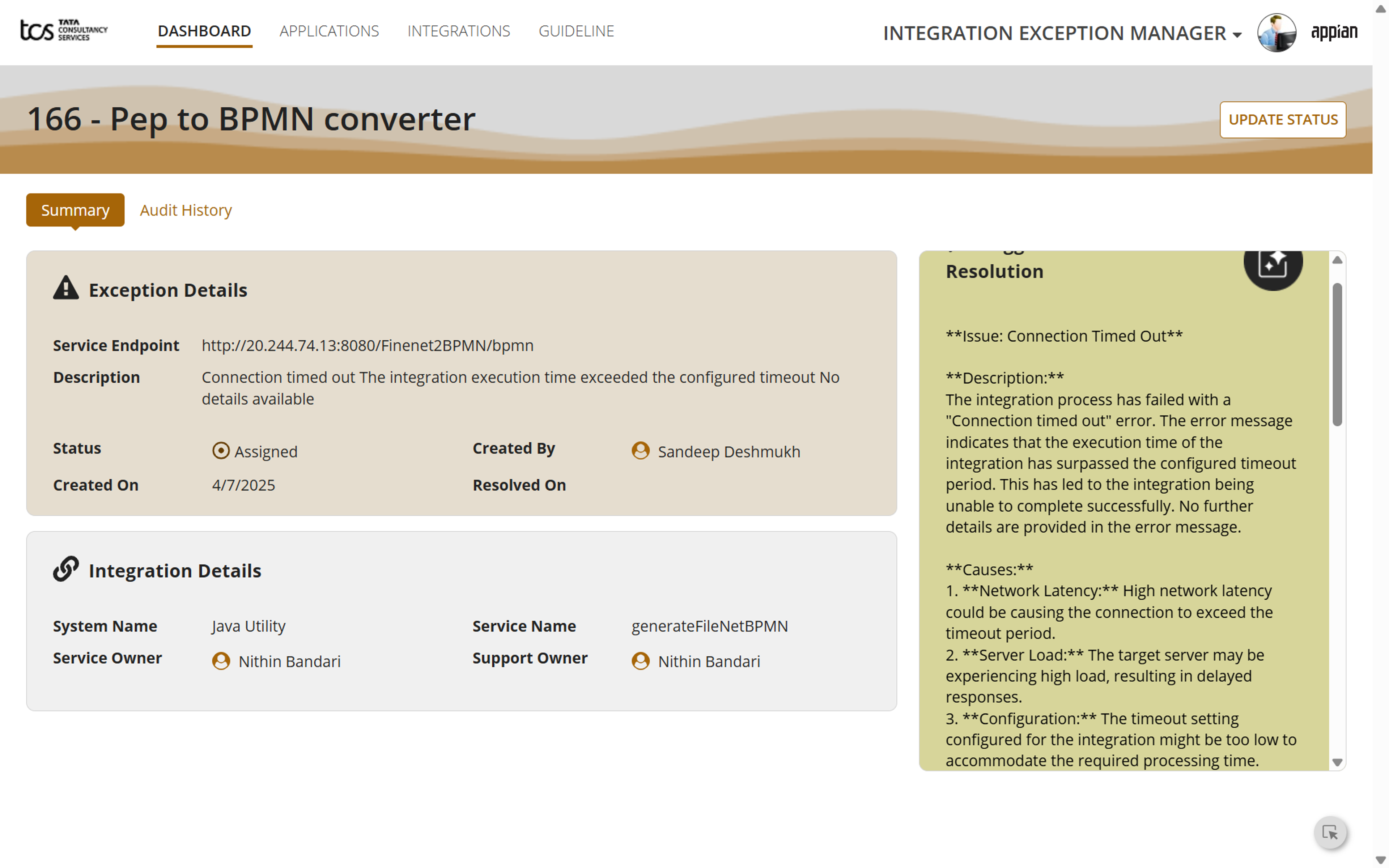 TCS Integration Exception Manager screenshot 2