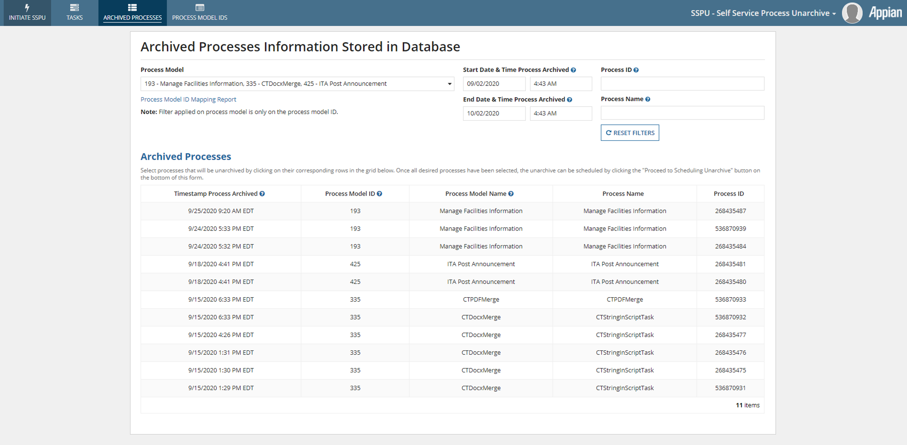 Self Service Process Unarchive screenshot 2