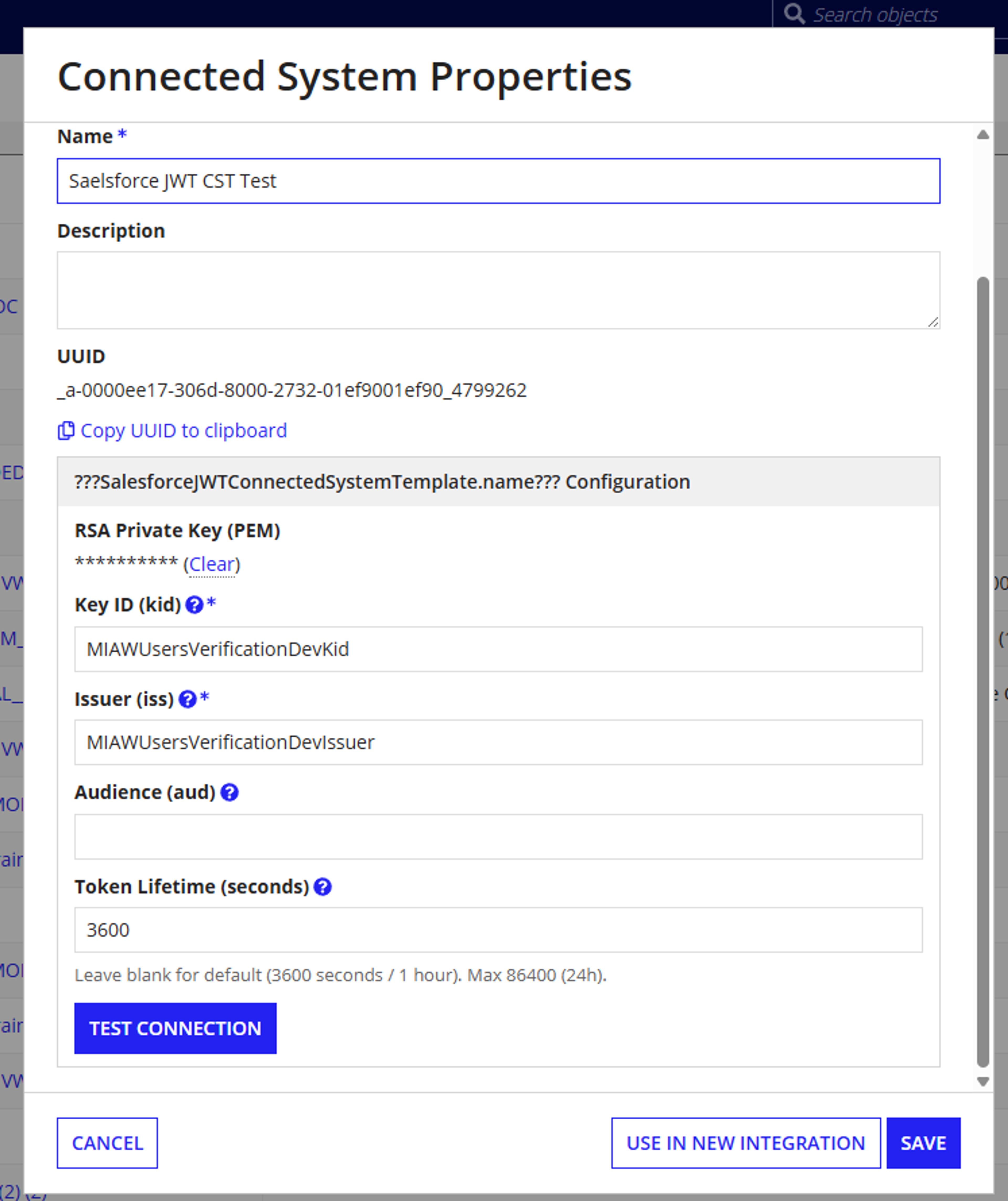 Salesforce JWT Connected System screenshot 1