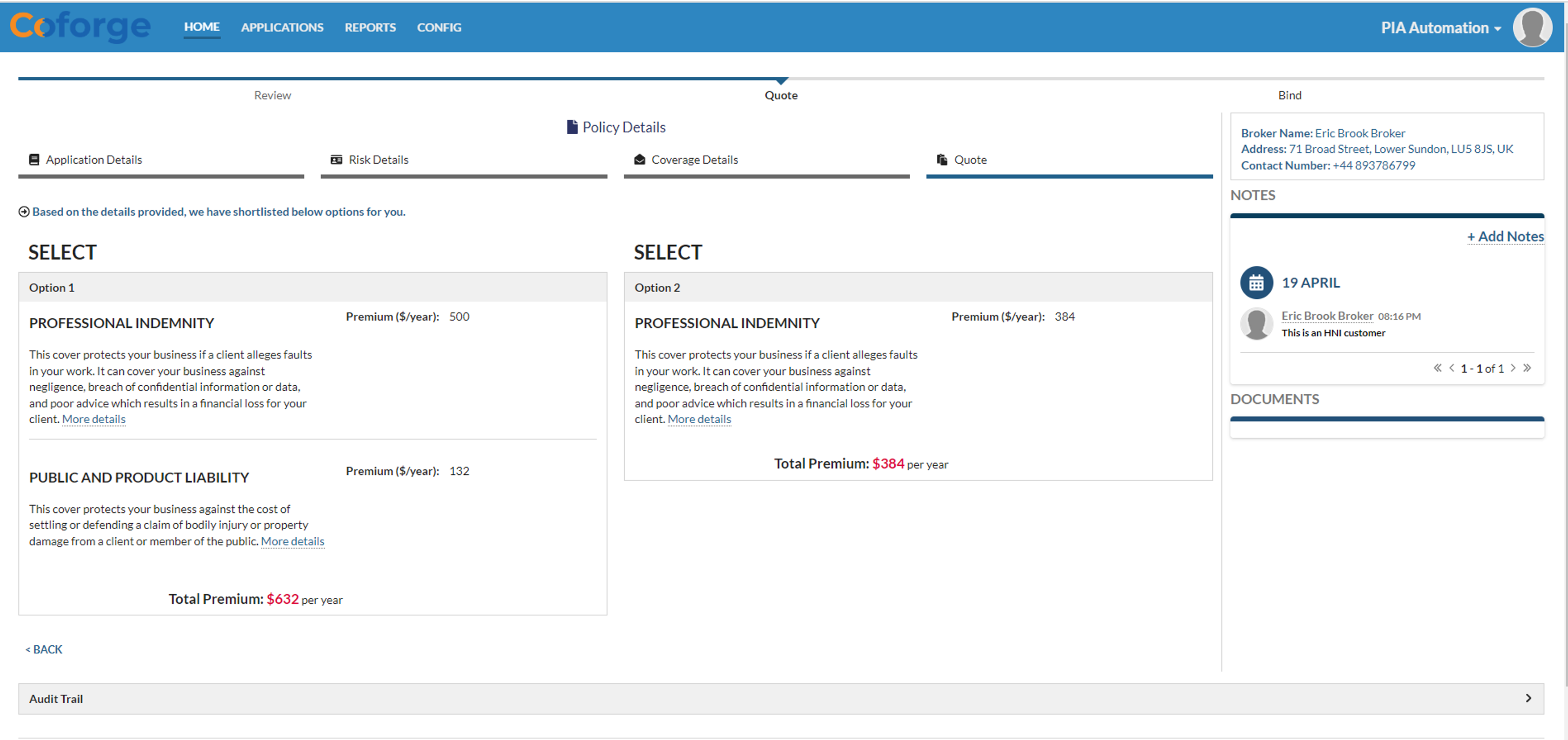 Underwriting Automation framework  for PI  screenshot 2
