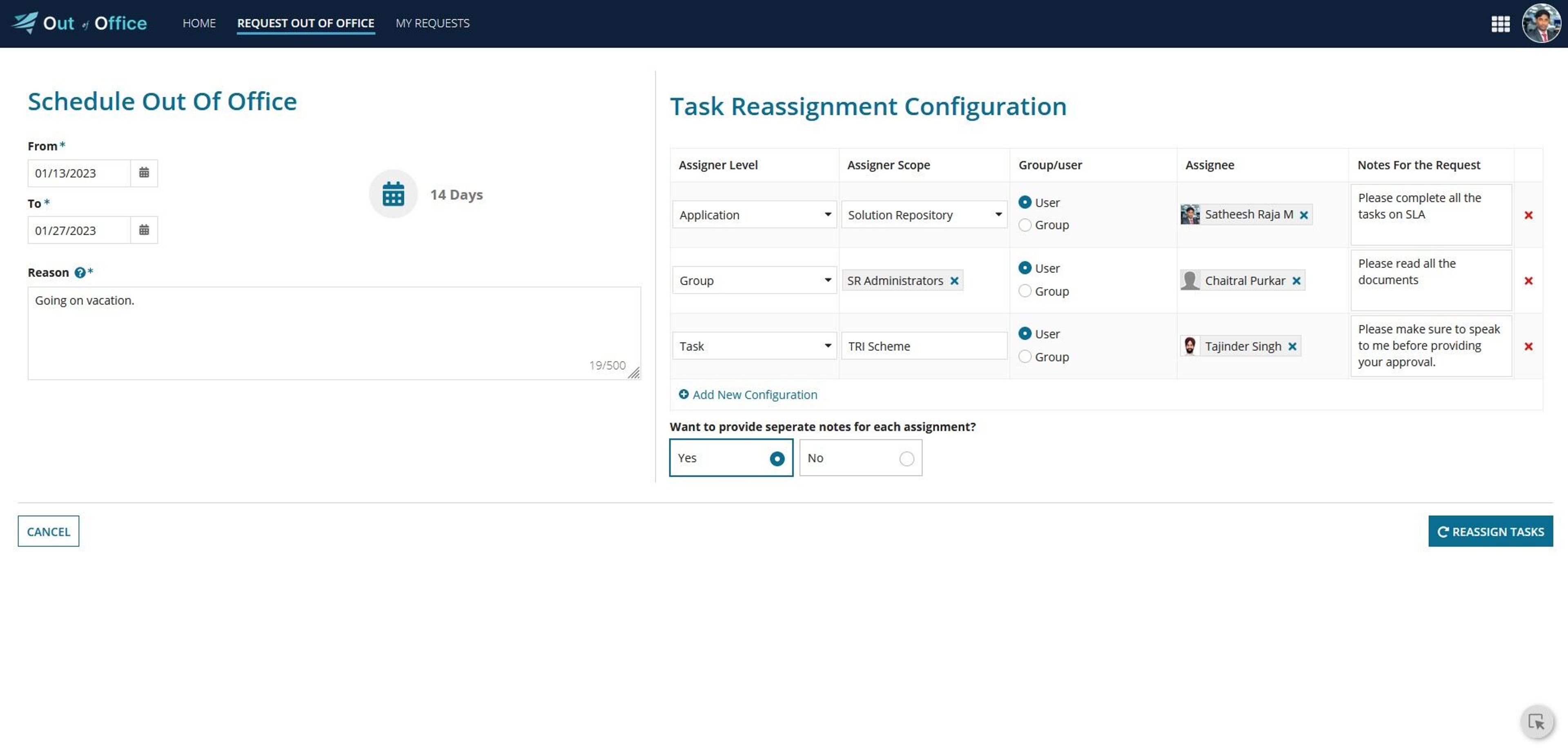 Out of Office screenshot 2