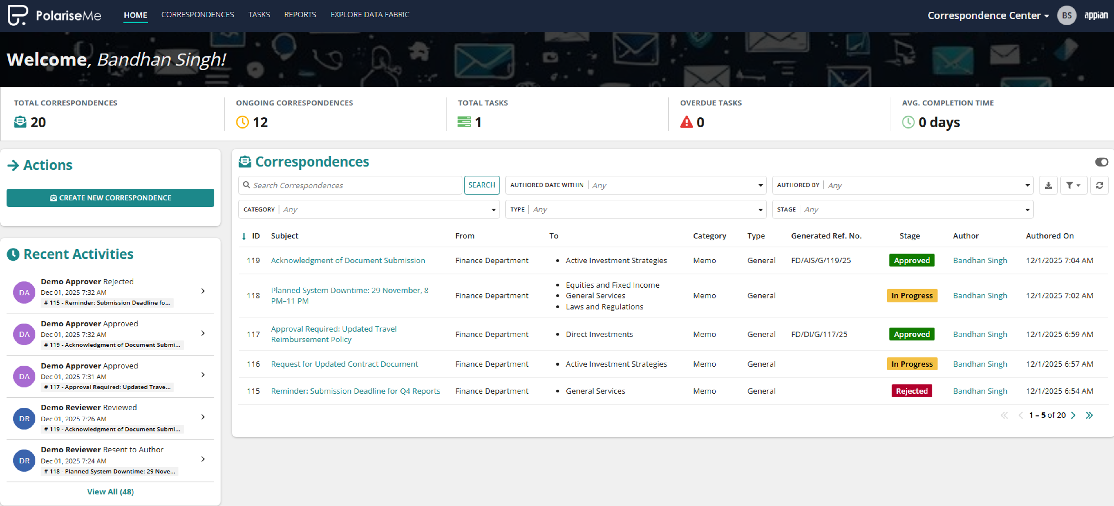 Correspondence Center screenshot 1