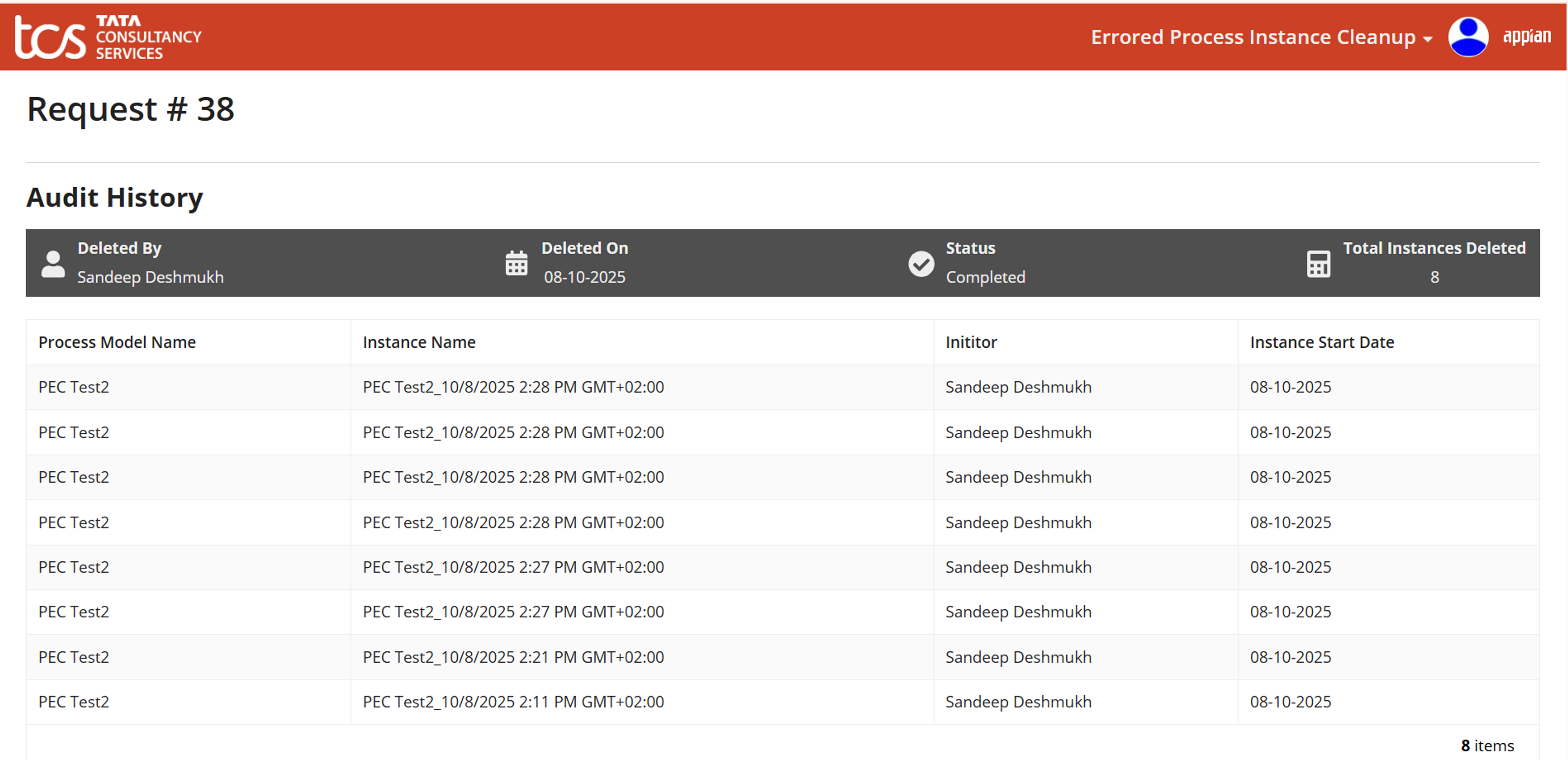 TCS Errored Process Instance Cleanup screenshot 3
