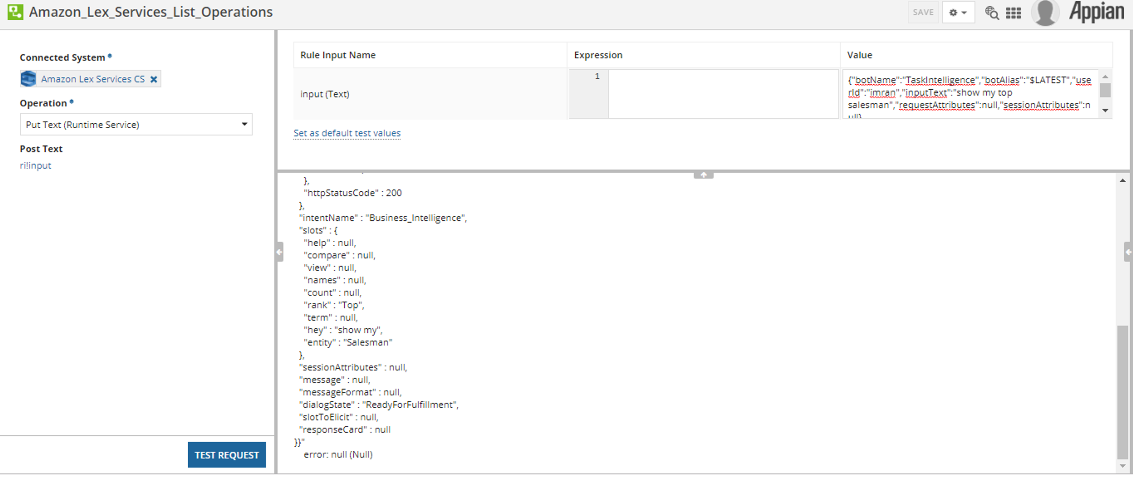 Amazon Lex Connected System Plug-in screenshot 2