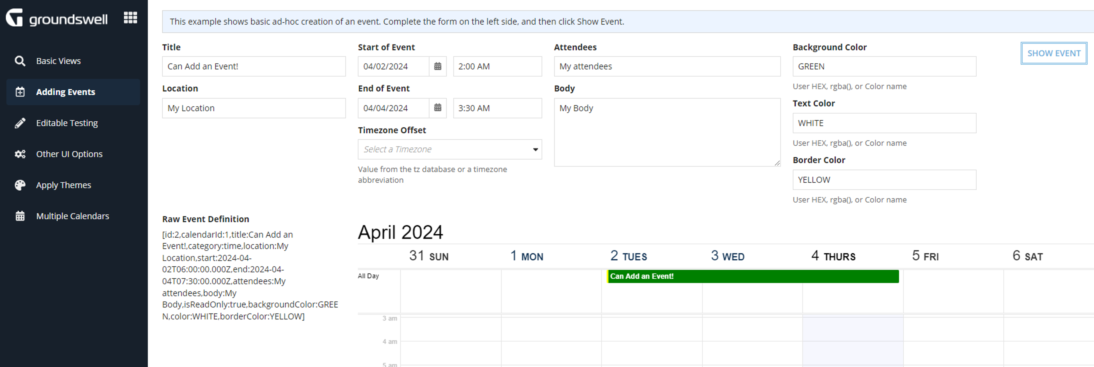Calendar Display Component screenshot 2