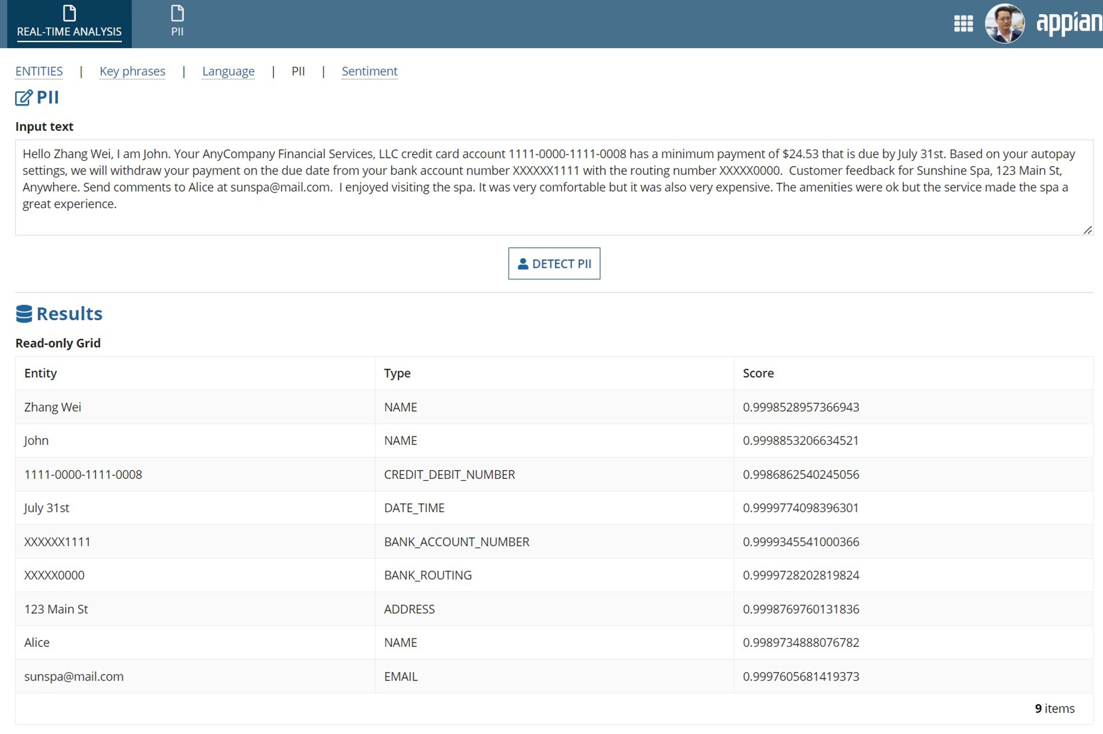 AWS Comprehend Reference App screenshot 3