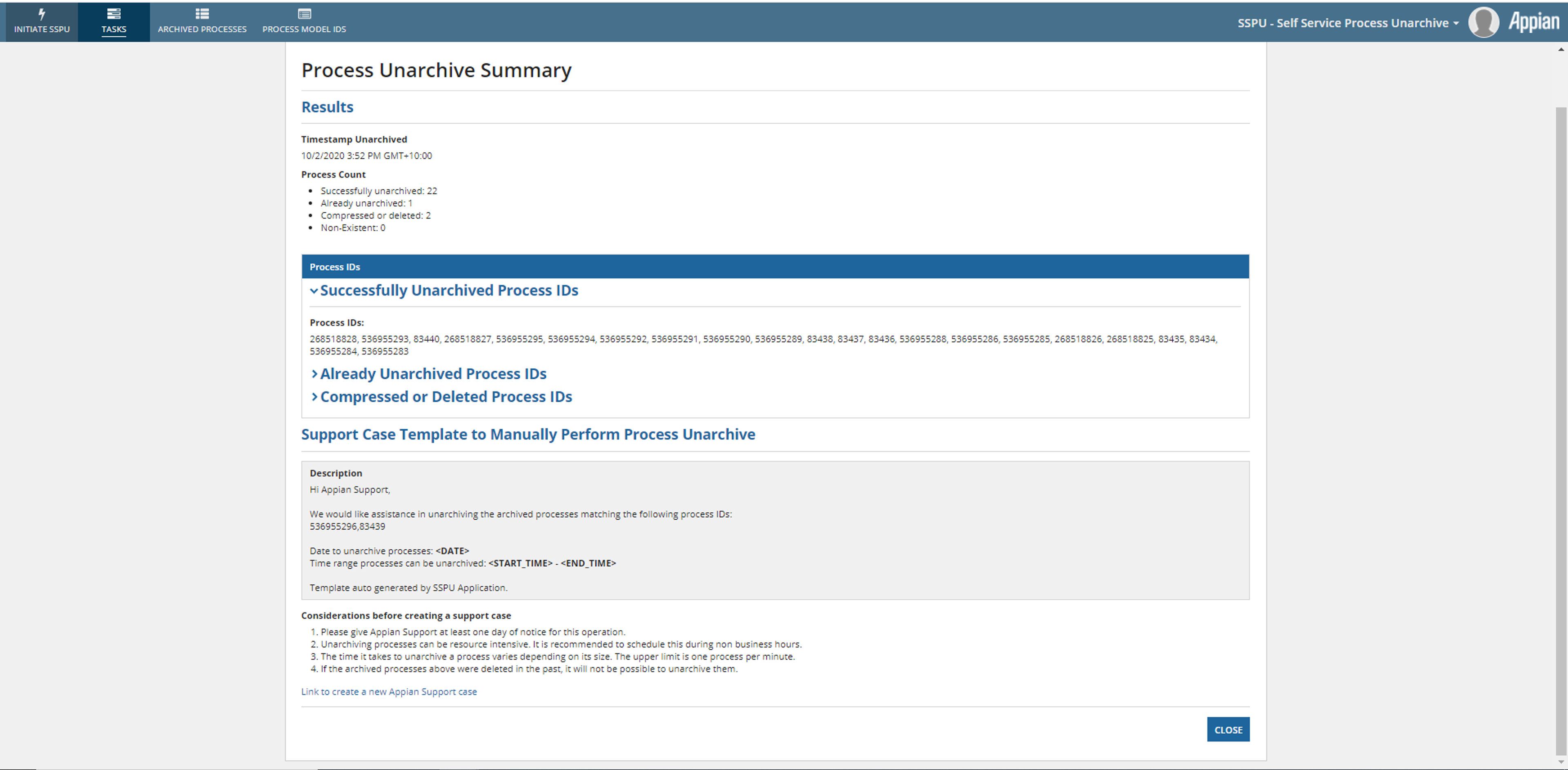 Self Service Process Unarchive screenshot 4
