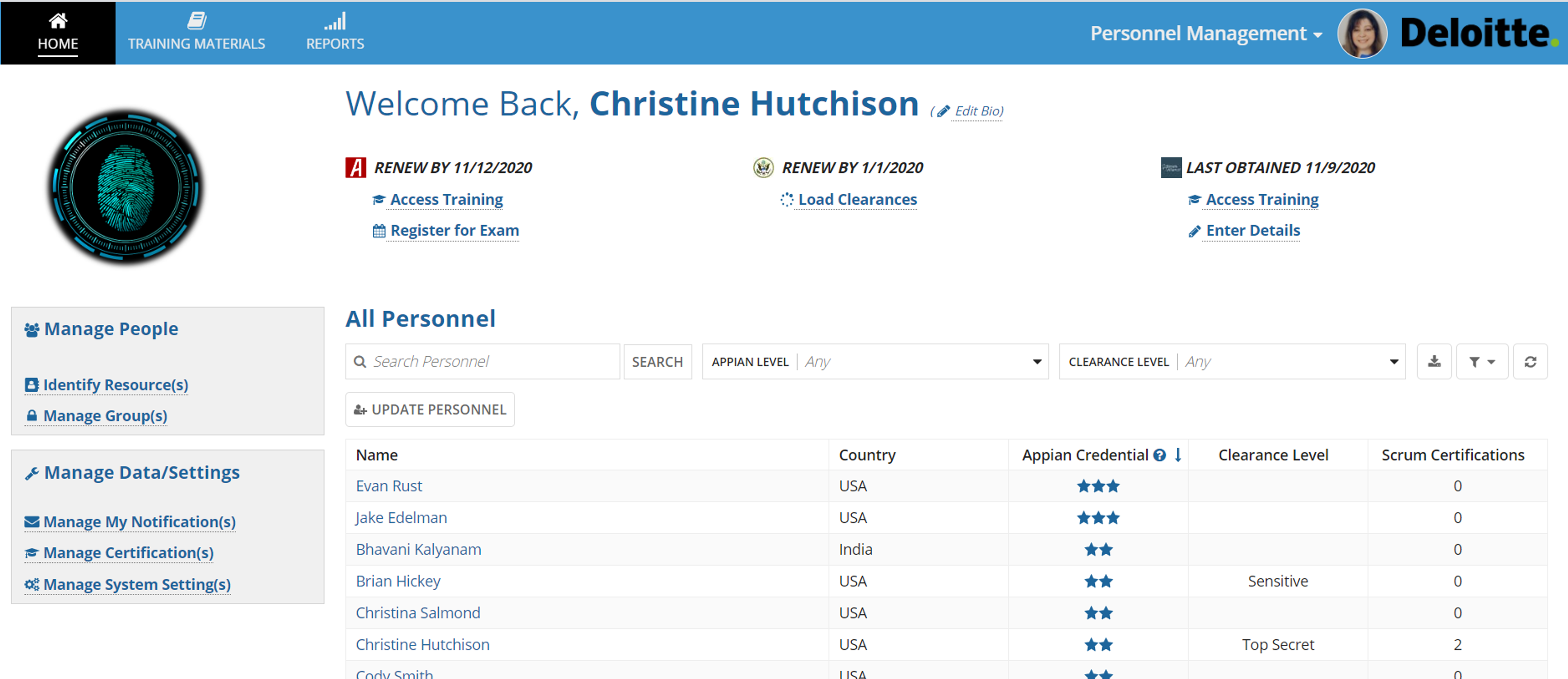 Deloitte Personnel Credential Management Application screenshot 1