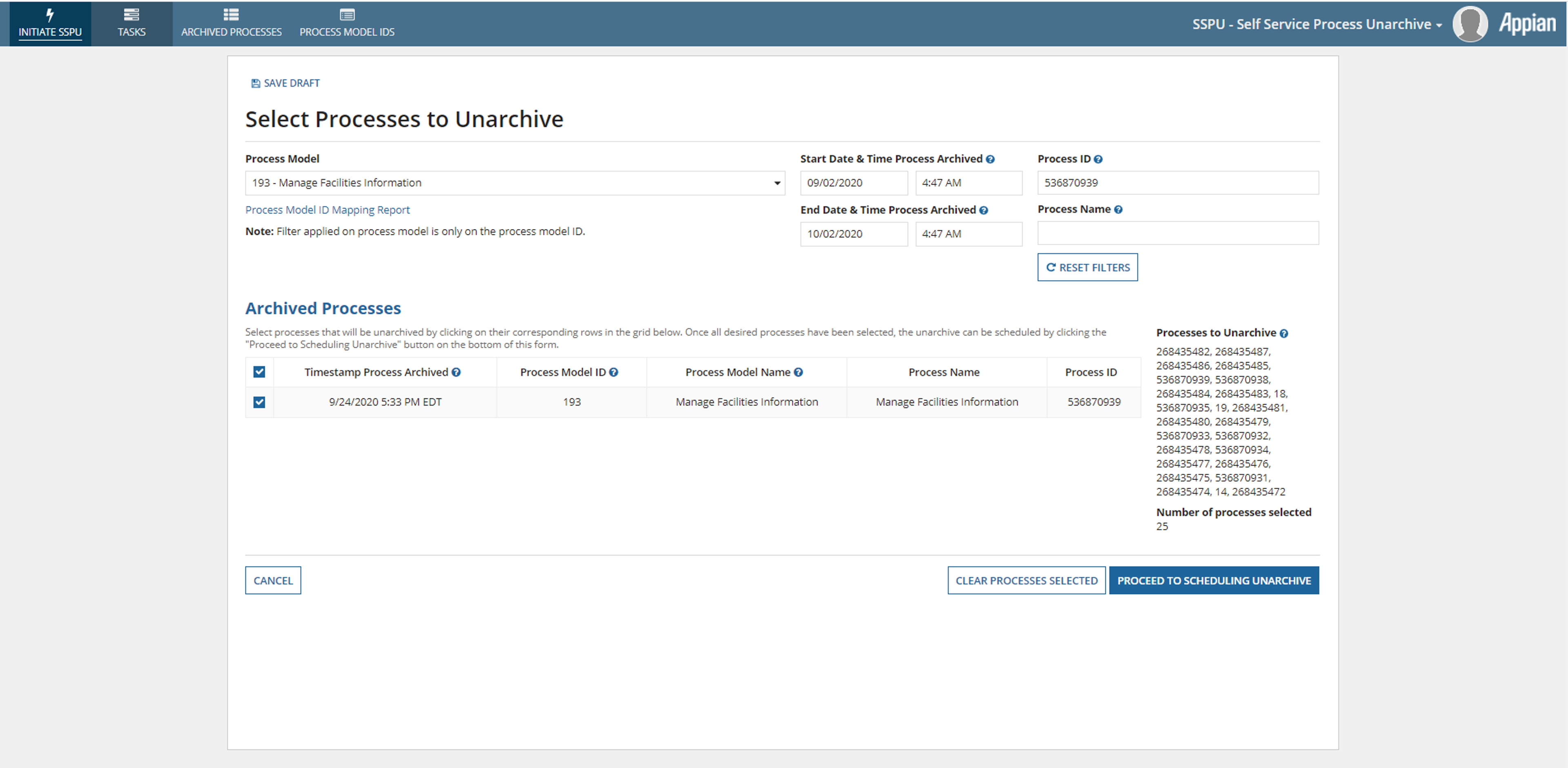Self Service Process Unarchive screenshot 3