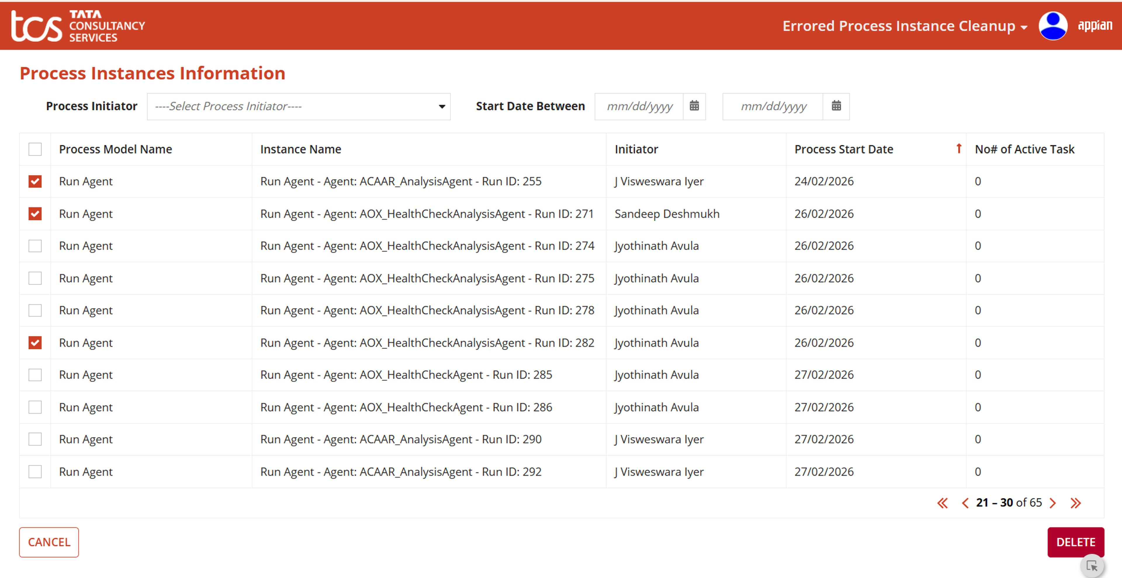 TCS Errored Process Instance Cleanup screenshot 1