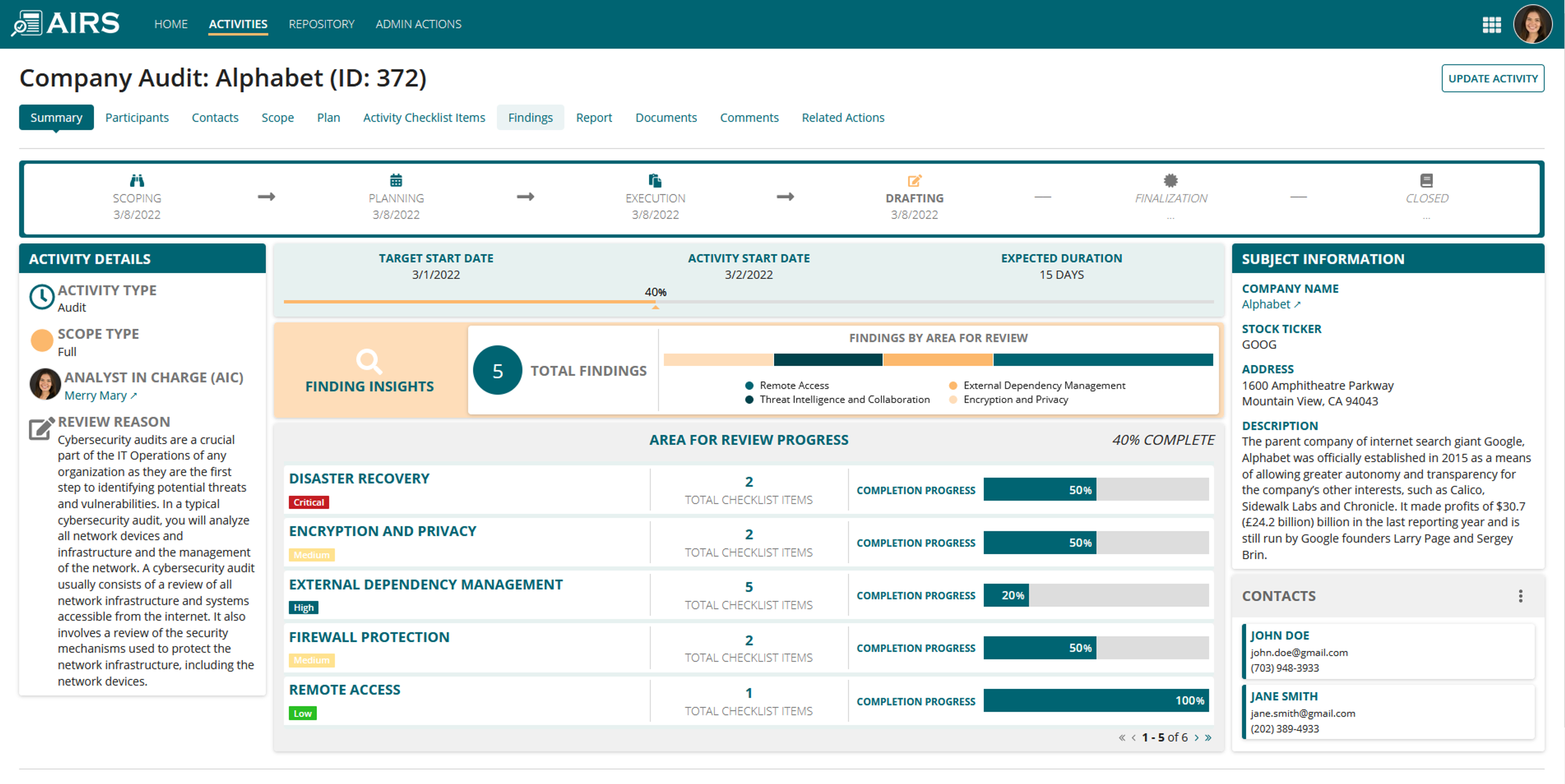 Audit, Inspection, and Review Solution screenshot 2