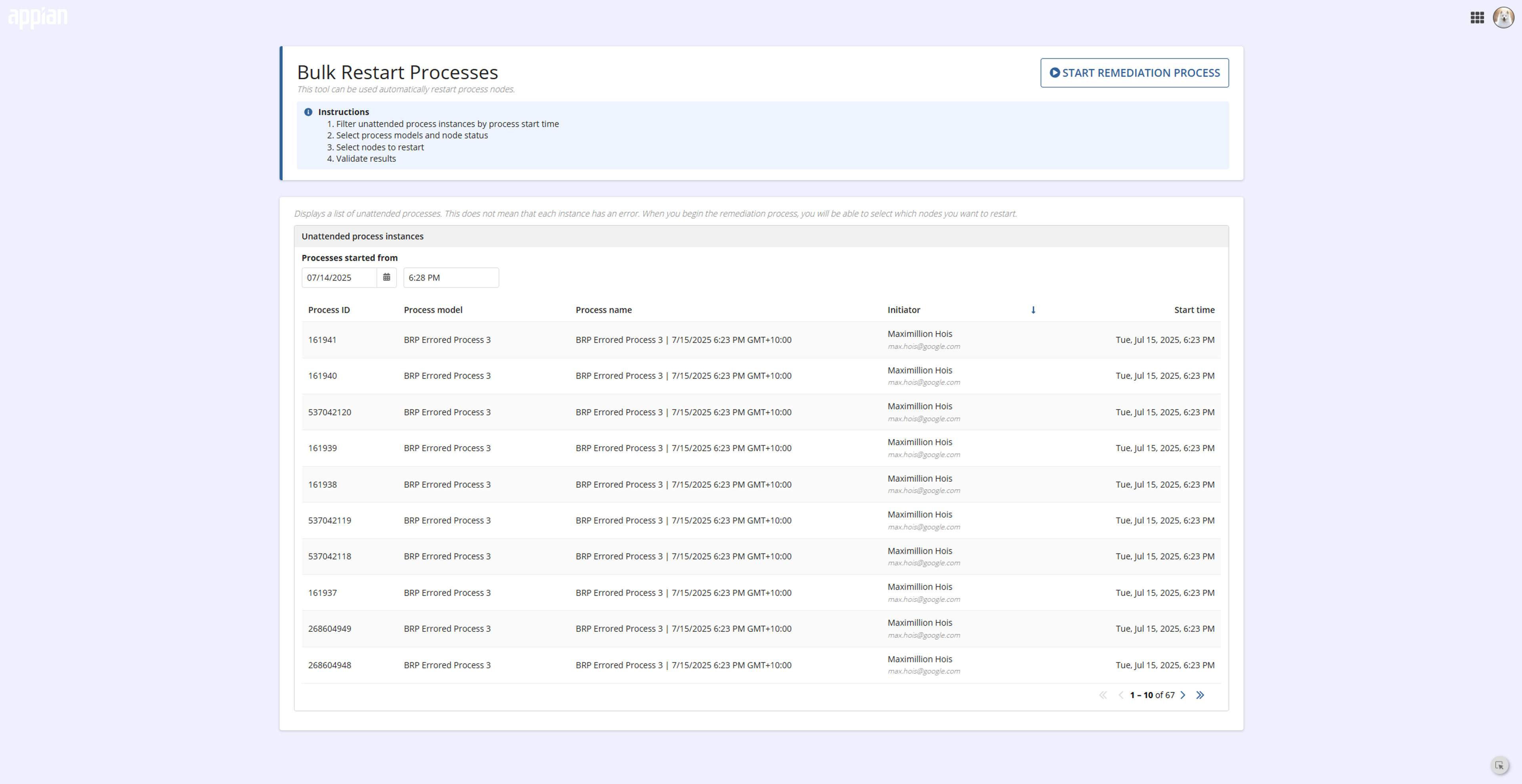 Bulk Restart Processes screenshot 1