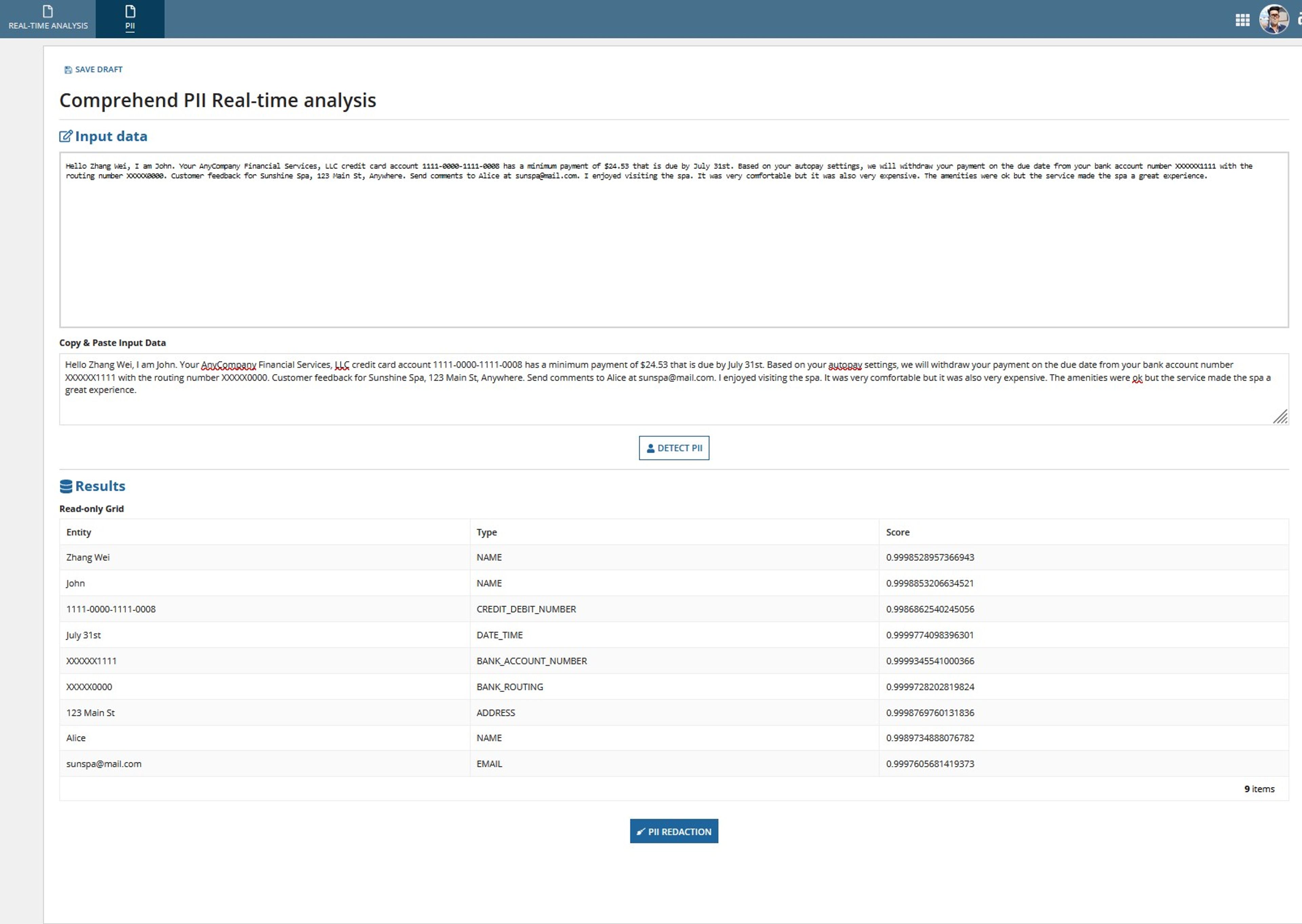AWS Comprehend Reference App screenshot 5
