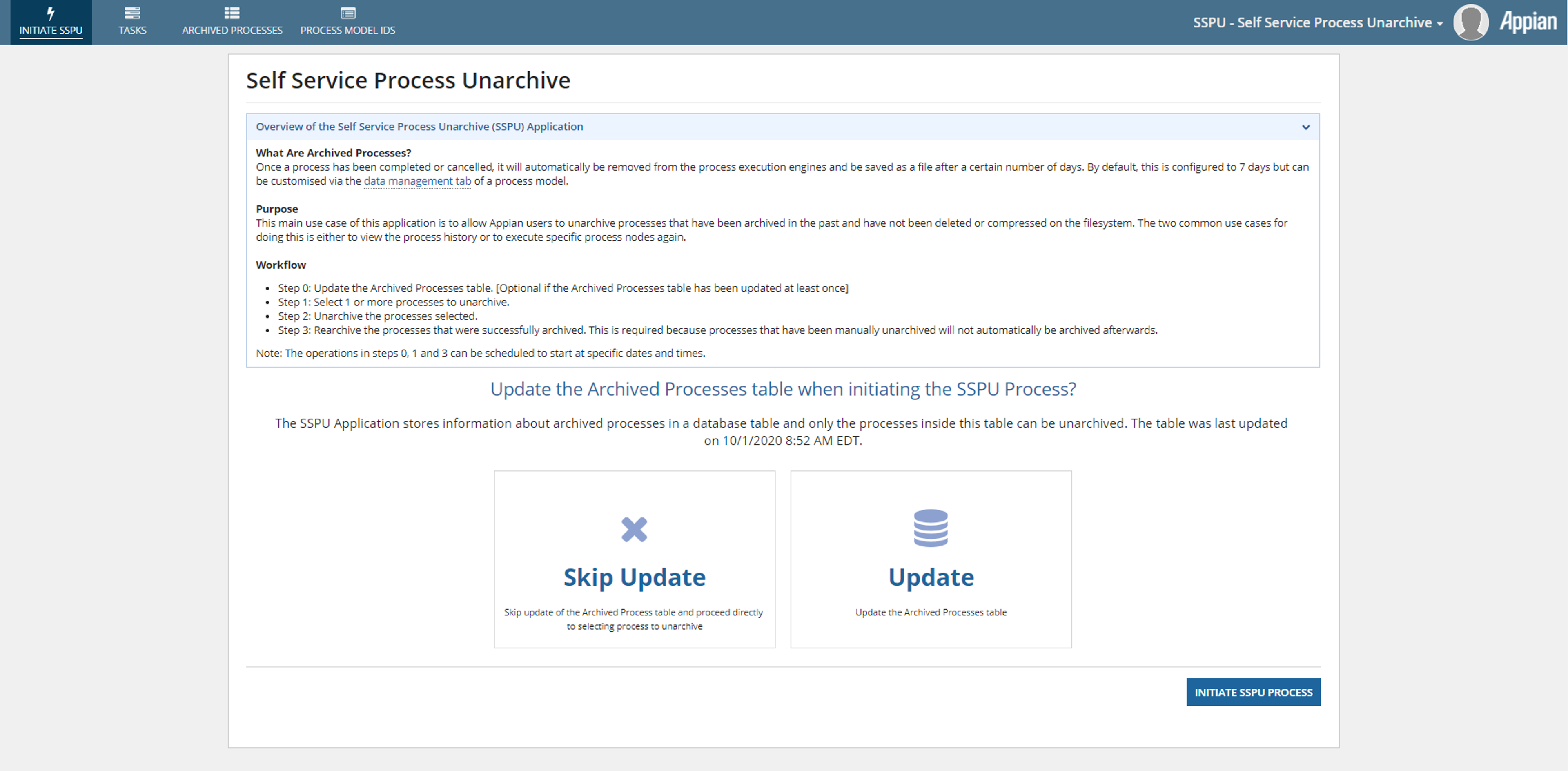 Self Service Process Unarchive screenshot 1