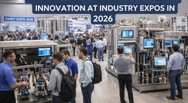dairy exhibitors showcasing machinery and dairy processing equipment at industry exhibition