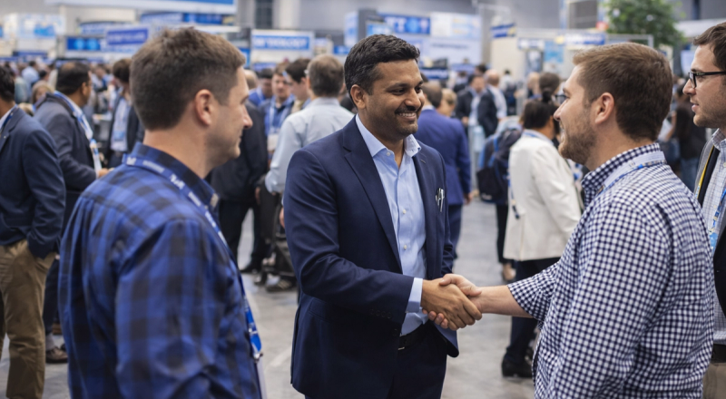 dairy industry professionals networking and discussing business opportunities at dairy exhibition