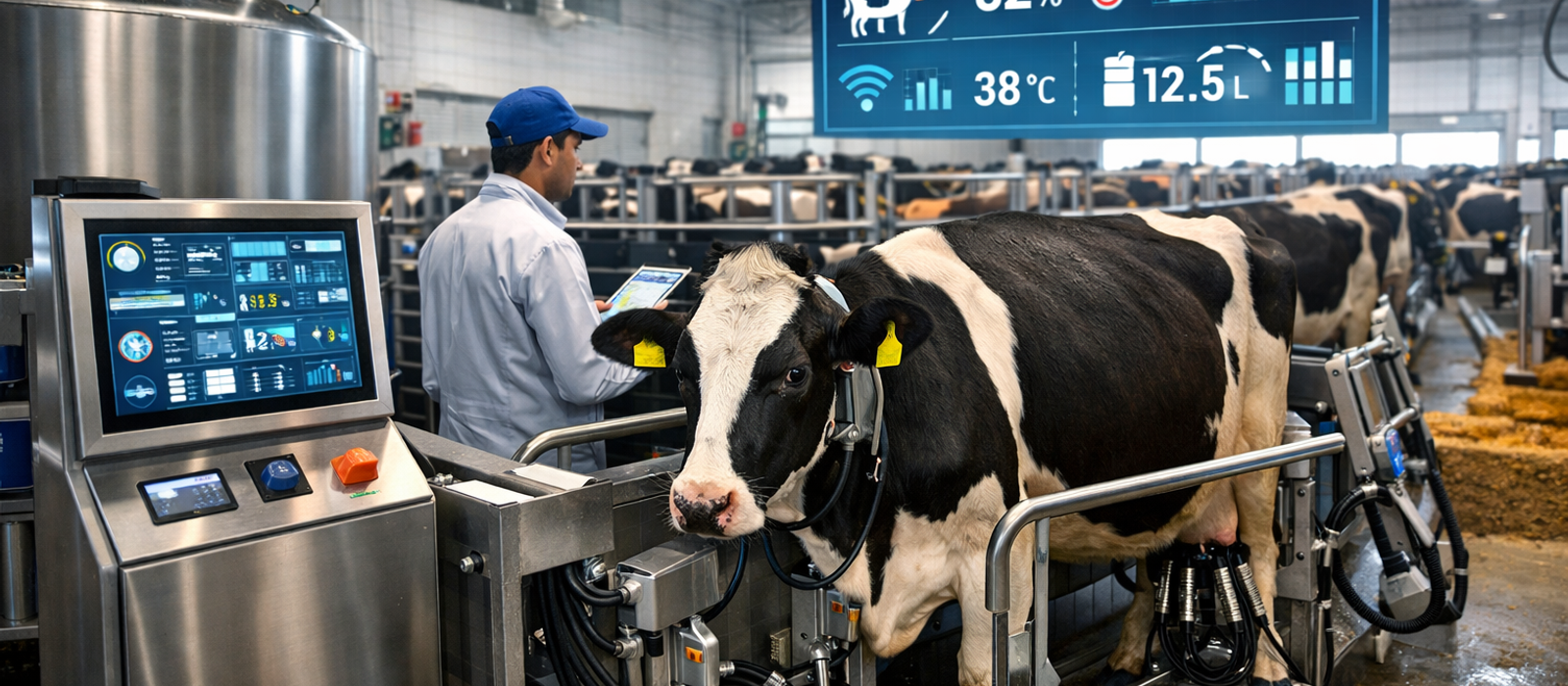 modern dairy farm in India using smart milk production technology and automated milking machines in dairy industry 2026