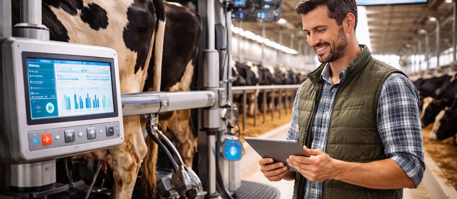 smart dairy farming solutions with technology and modern equipment in dairy farm