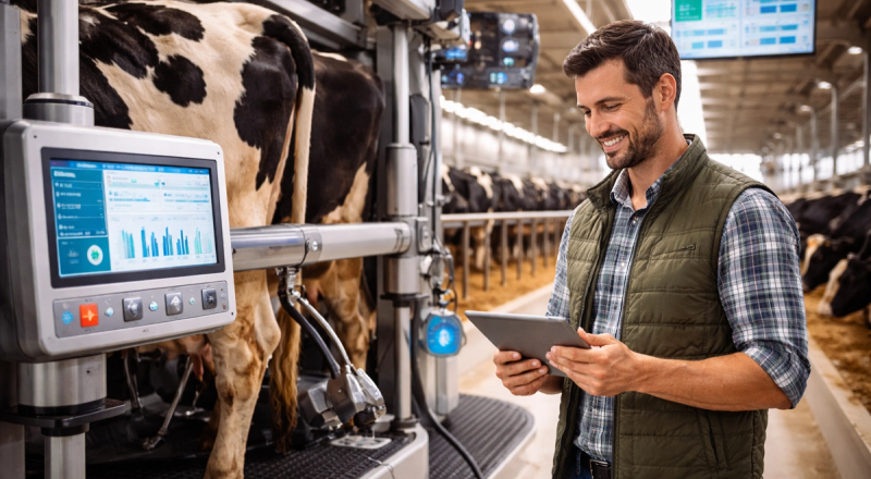 smart dairy farming solutions with technology and modern equipment in dairy farm